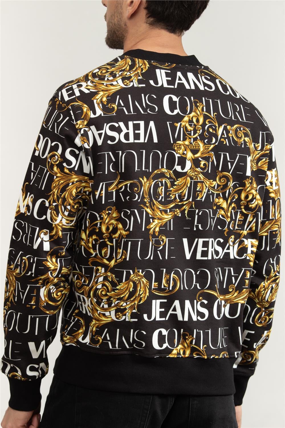 Versace Jeans Couture R Print Logo Baroque Erkek Bisiklet Yaka Sweatshirt