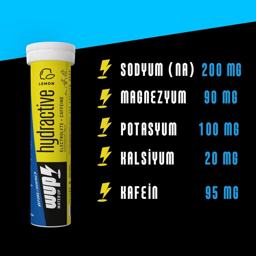 WUP Hydractive Elektrolit ve Kafeinli Efervesan Tablet Limonlu Kutu (10x20 Tablet)