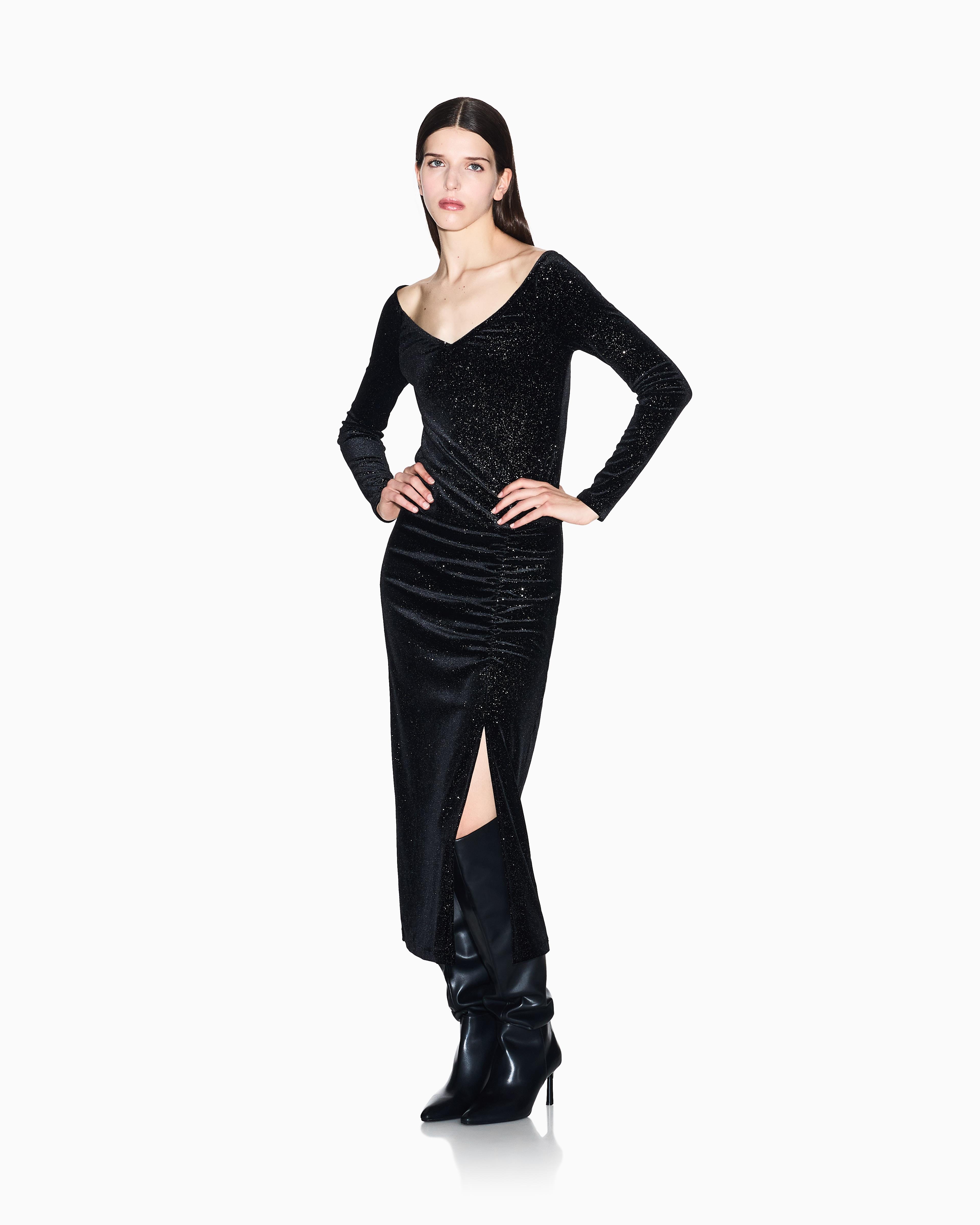 Armani Exchange Armani Exchange Kadın Yüksek Bel Yandan Büzgü Ve Yırtmaç Detay Midi Boy Siyah-Gümüş Etek XW000791 AF16143-MC072