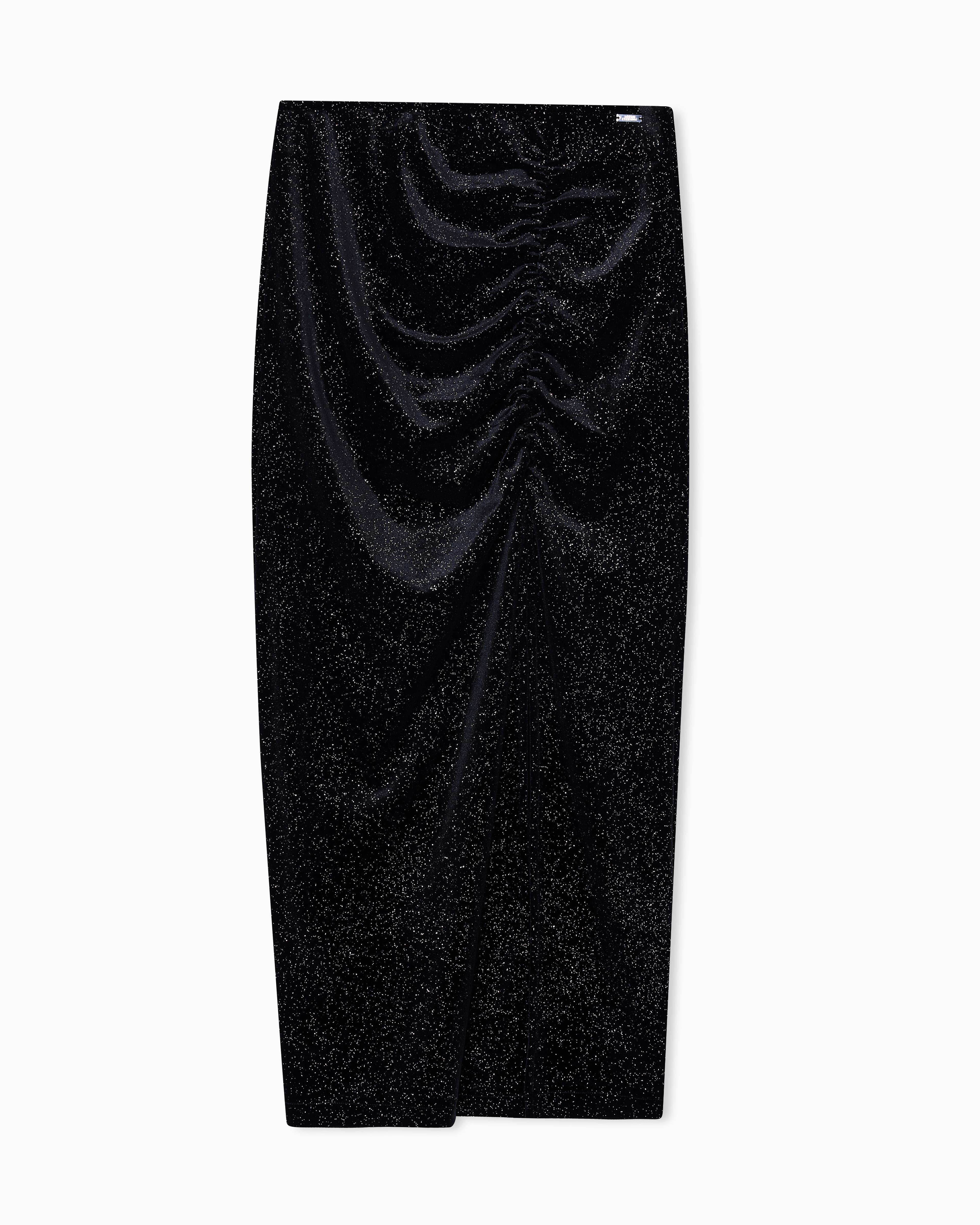 Armani Exchange Armani Exchange Kadın Yüksek Bel Yandan Büzgü Ve Yırtmaç Detay Midi Boy Siyah-Gümüş Etek XW000791 AF16143-MC072