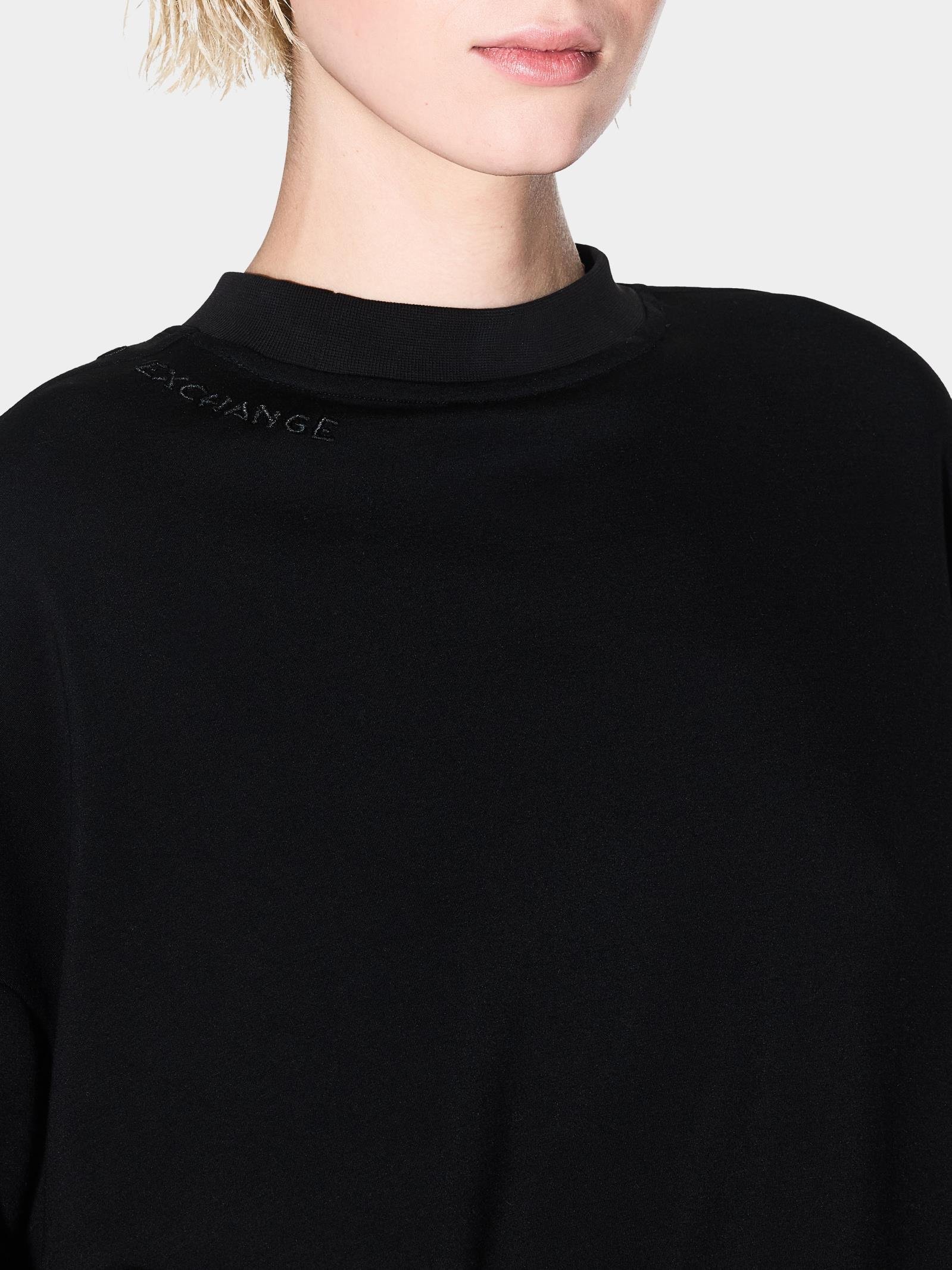Armani Exchange Armani Exchange Kadın Yivli Yuvarlak Yaka Düşük Omuzlu Uzun Kol Siyah Sweatshirt XW000740 AF16111-UC001
