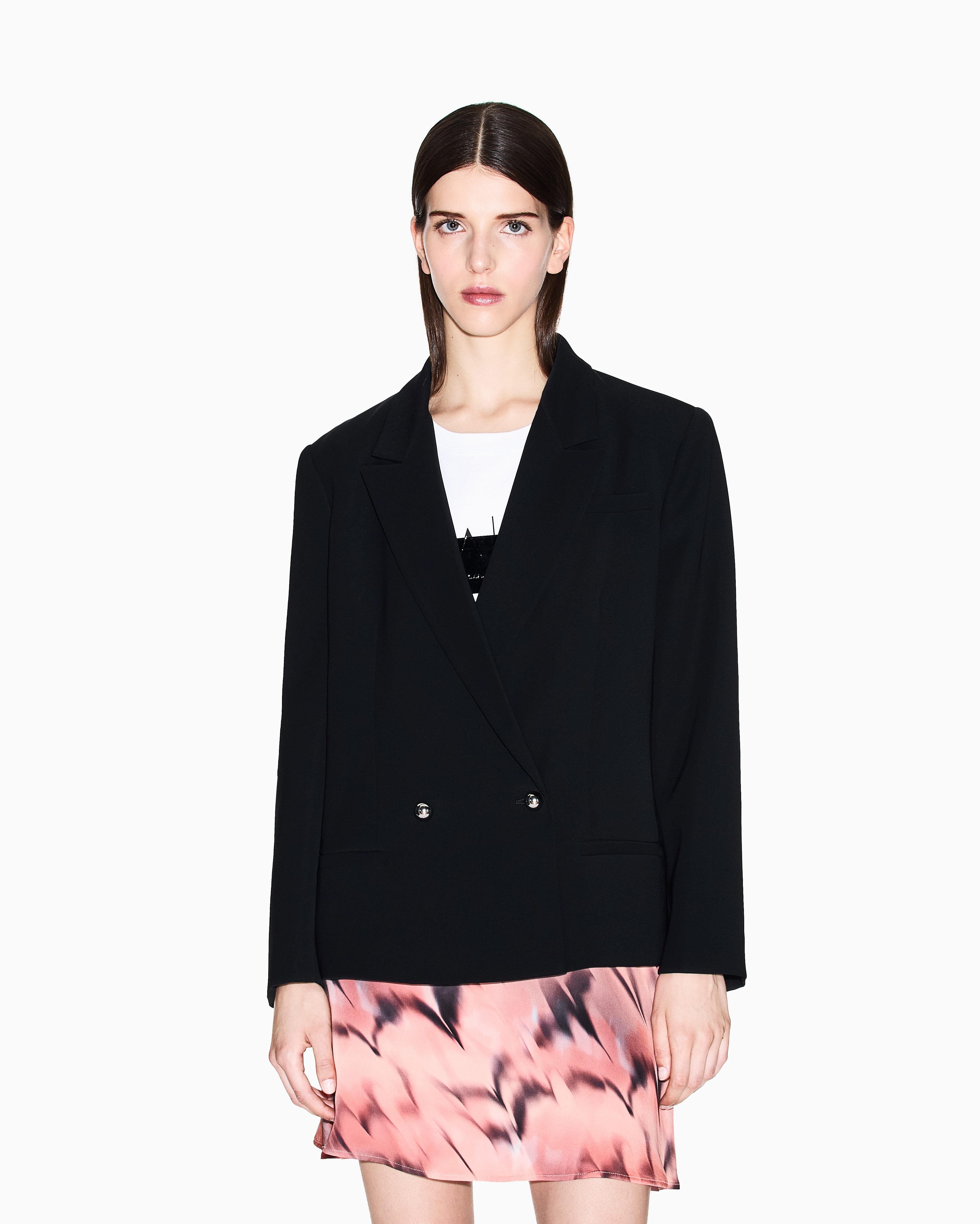 Armani Exchange Armani Exchange Kadın Normal Kalıp Çentikli Yaka Çift Düğmeli Siyah Ceket XW001281 AF16125-UC001