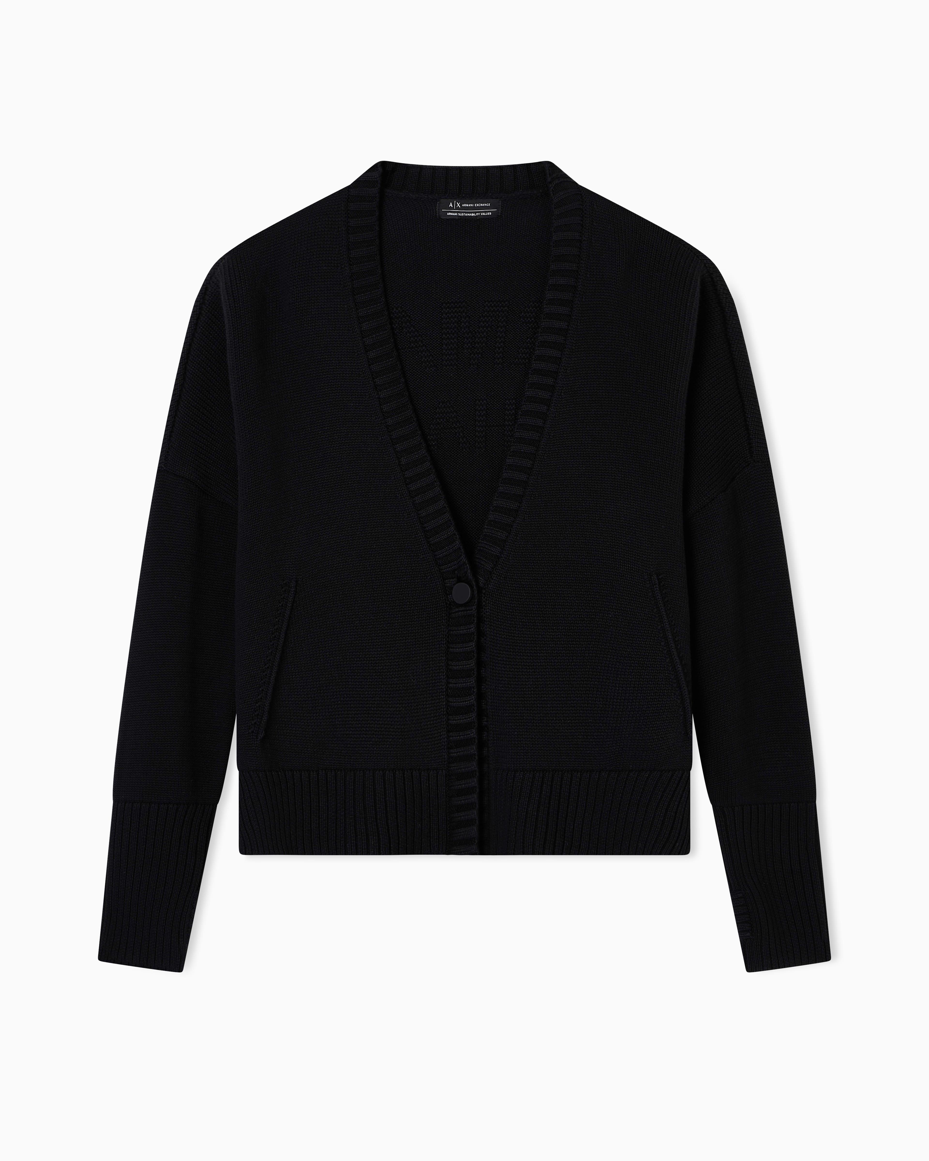 Armani Exchange Armani Exchange Kadın %100 Pamuklu Normal Kalıp V Yaka Nervür Detaylı Uzun Kollu Siyah Hırka XW001304 AF16552-UC001