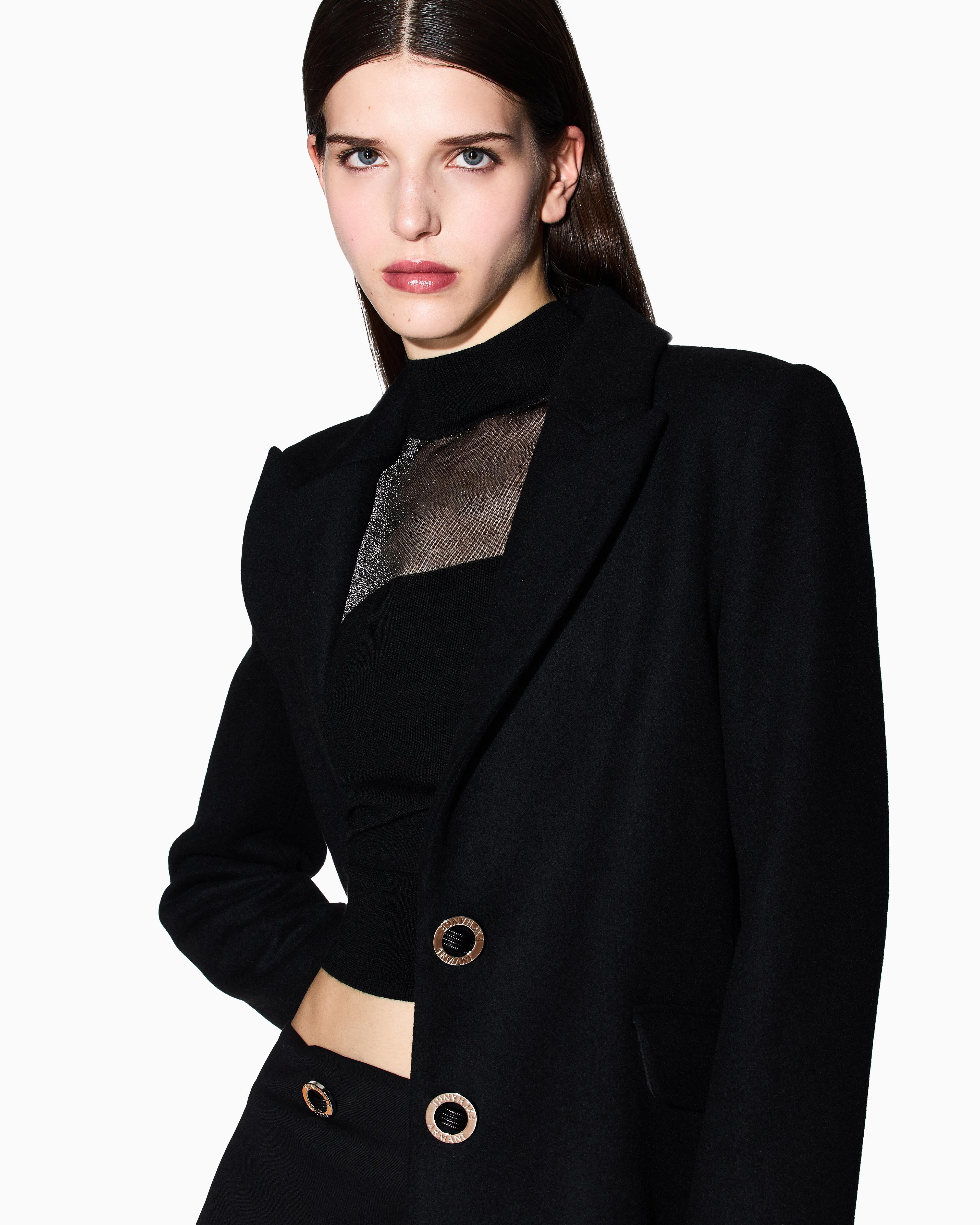 Armani Exchange Armani Exchange Kadın Çentikli Yaka Uzun Kol Düğme Kapama Cep Detay Siyah Kaban XW000716 AF16206-UC001