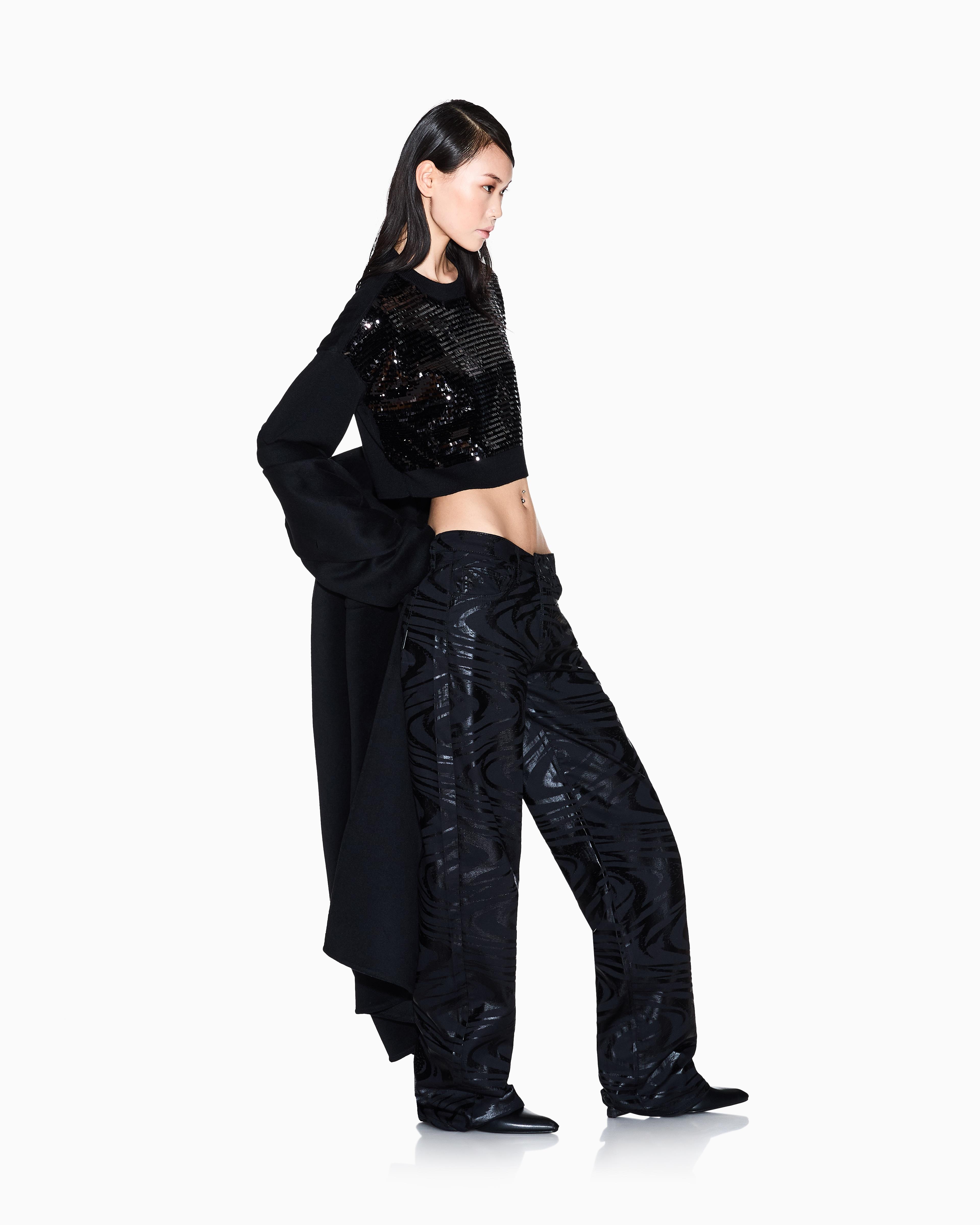 Armani Exchange Armani Exchange Kadın Normal Kalıp Önü Pul Payet Desenli Yuvarlak Yaka Uzun Kollu Siyah Kazak XW001326 AF16682-MC117