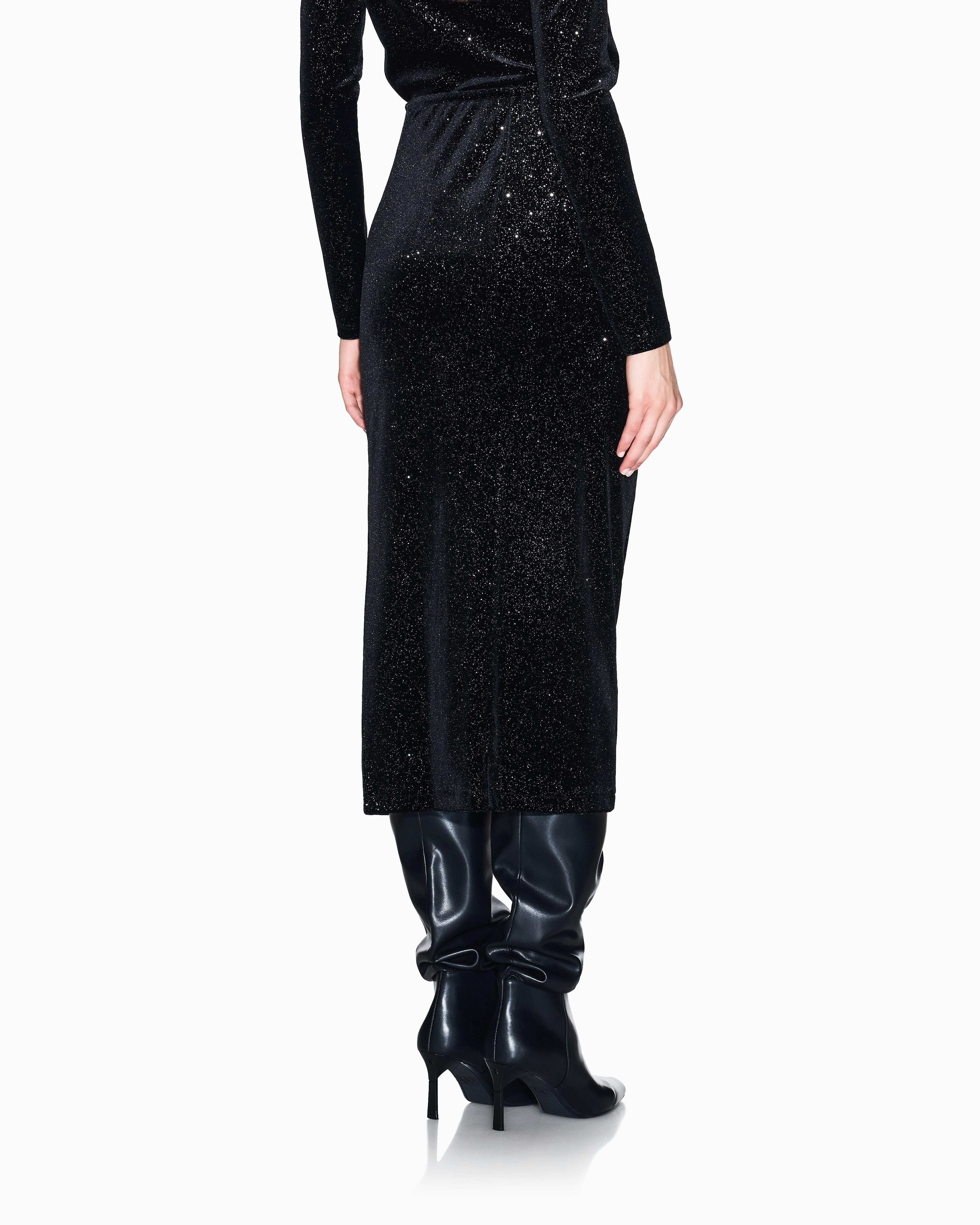 Armani Exchange Armani Exchange Kadın Yüksek Bel Yandan Büzgü Ve Yırtmaç Detay Midi Boy Siyah-Gümüş Etek XW000791 AF16143-MC072