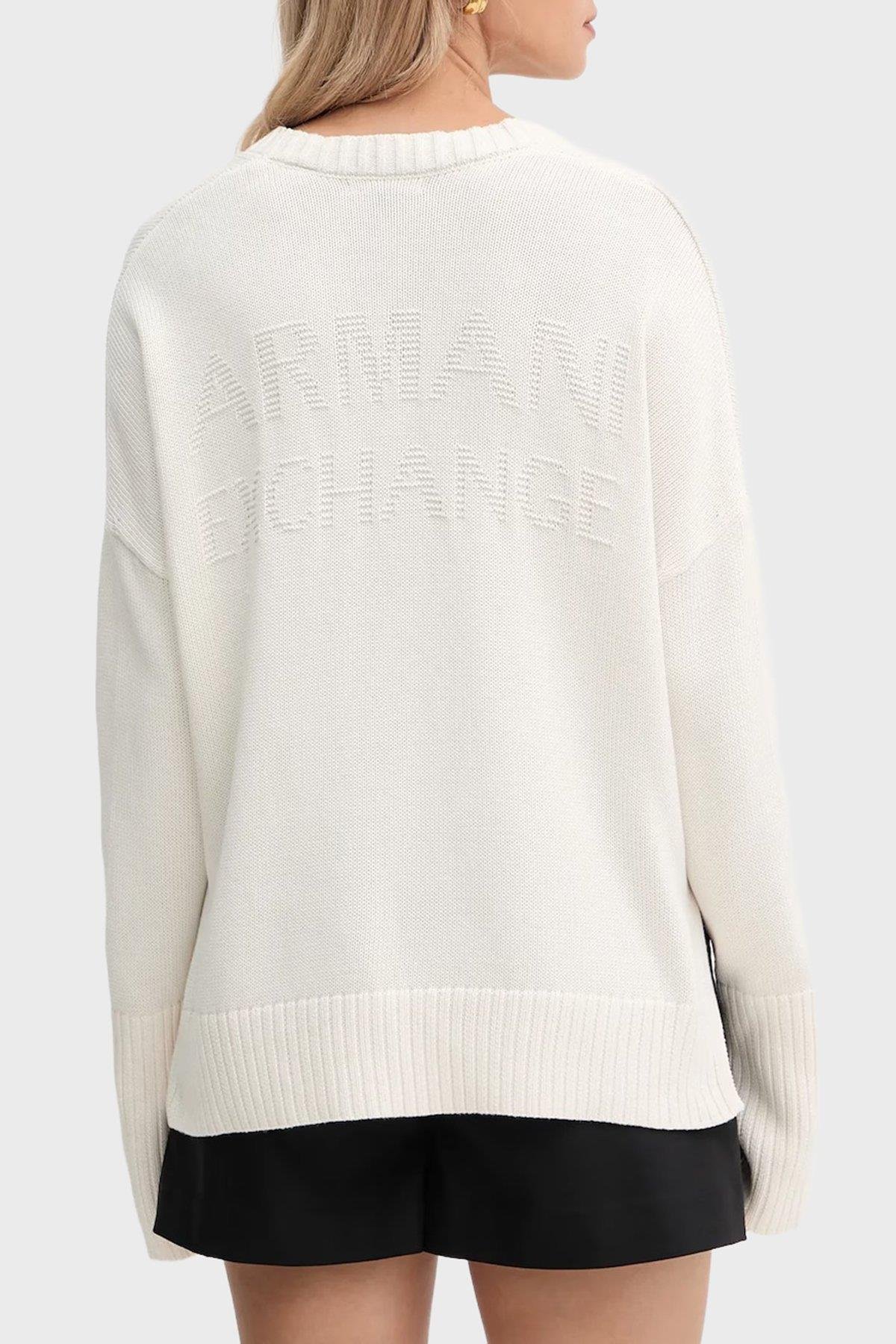 Armani Exchange Armani Exchange Kadın %100 Pamuklu Normal Kalıp V Yaka Nervür Detaylı Uzun Kollu Ekru Hırka XW001304 AF16552-U1003