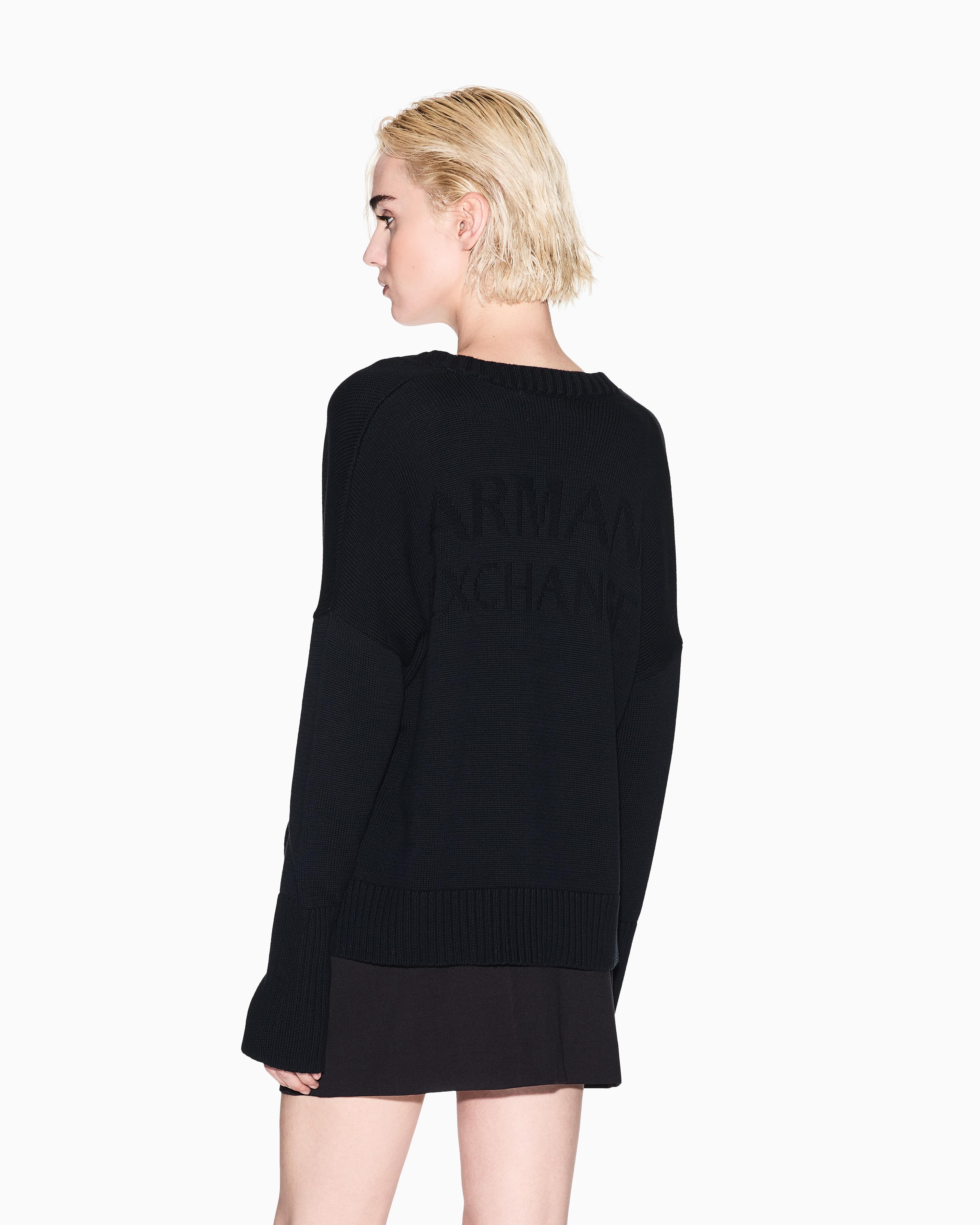 Armani Exchange Armani Exchange Kadın %100 Pamuklu Normal Kalıp V Yaka Nervür Detaylı Uzun Kollu Siyah Hırka XW001304 AF16552-UC001