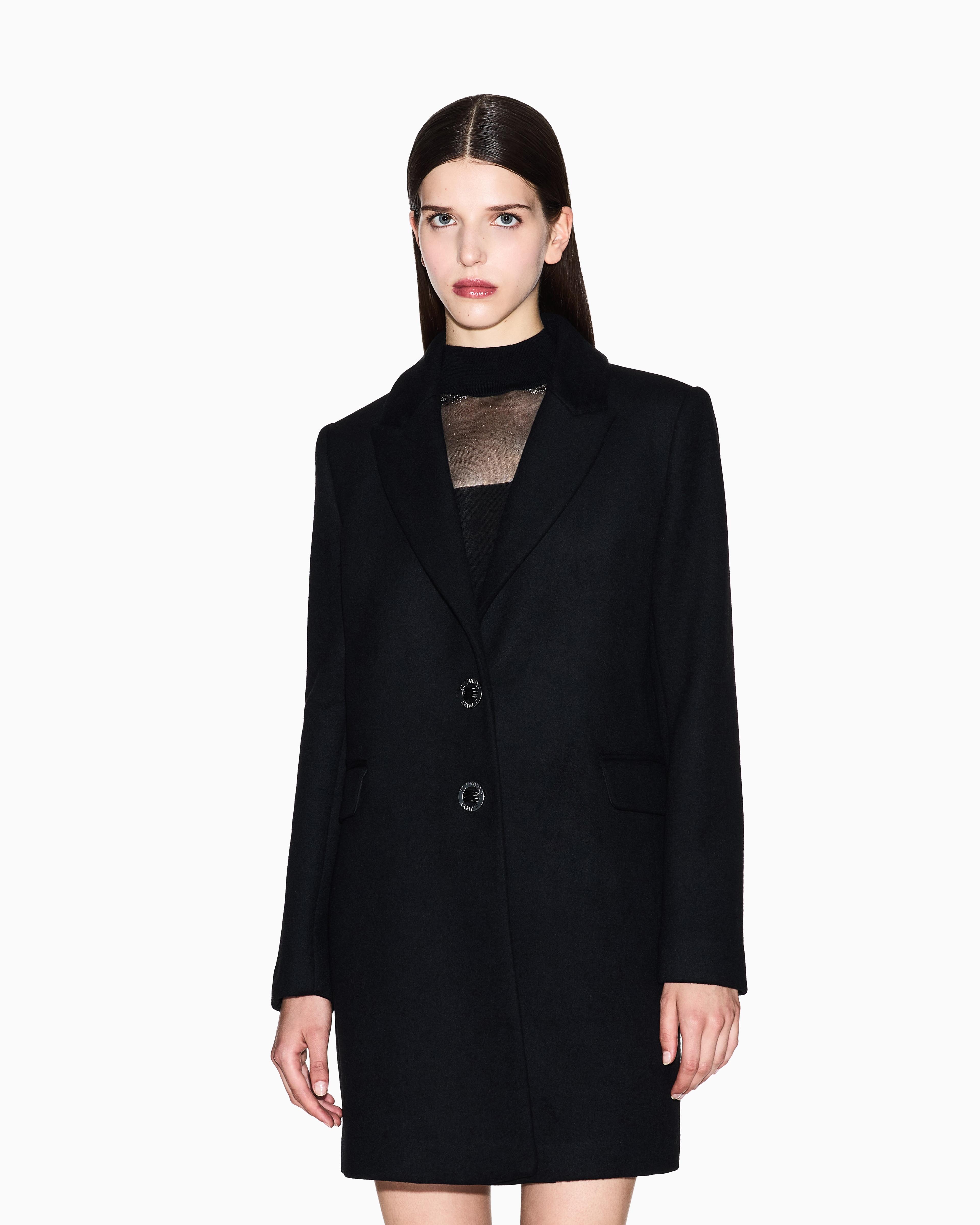 Armani Exchange Armani Exchange Kadın Çentikli Yaka Uzun Kol Düğme Kapama Cep Detay Siyah Kaban XW000716 AF16206-UC001