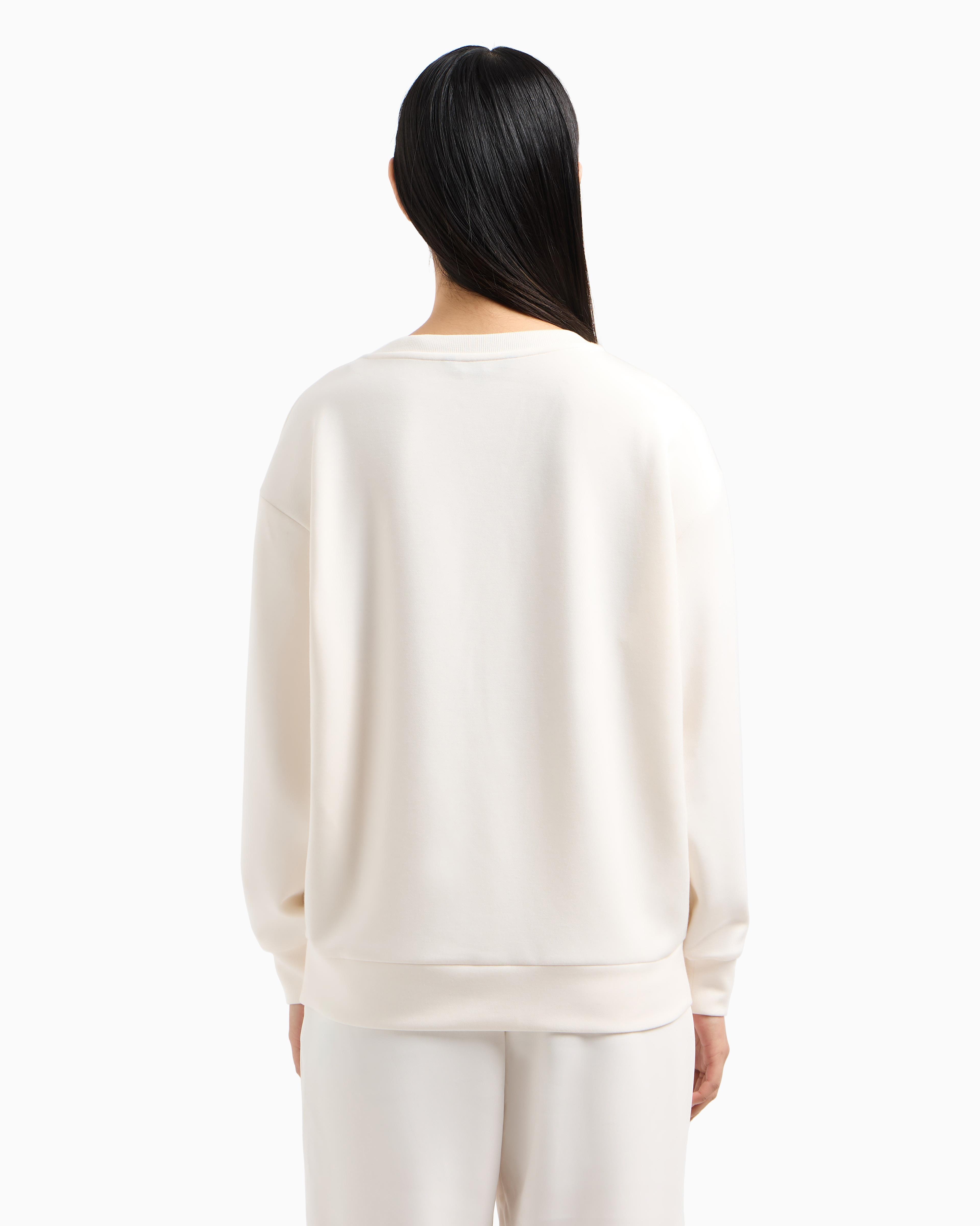 ARMANI EXCHANGE Armani Exchange Kadın Rahat Kalıp V Yaka Yapay Elmas İşlemeli AX Logolu Uzun Kollu Beyaz Sweatshirt XW000093 AF10804-U1003