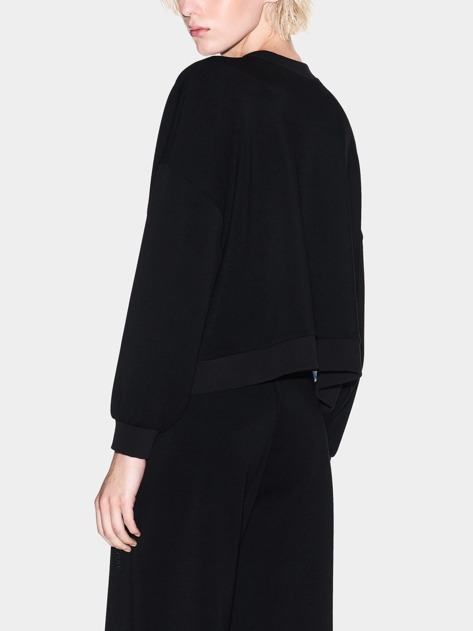 Armani Exchange Armani Exchange Kadın Yivli Yuvarlak Yaka Düşük Omuzlu Uzun Kol Siyah Sweatshirt XW000740 AF16111-UC001