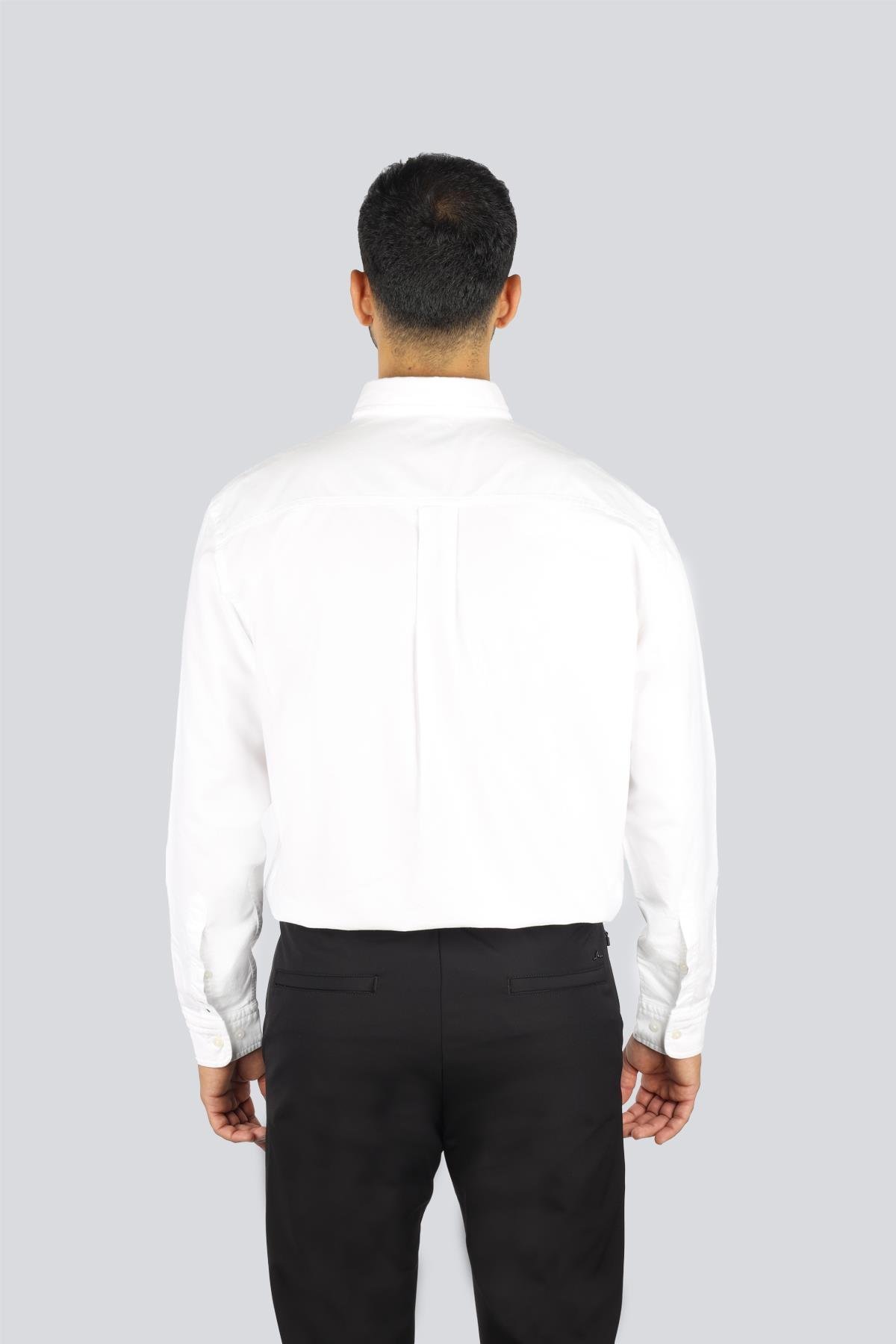 BOSS  BOSS Erkek %100 Pamuklu Logo Desenli Uzun Kollu Beyaz Gömlek 50545572-100