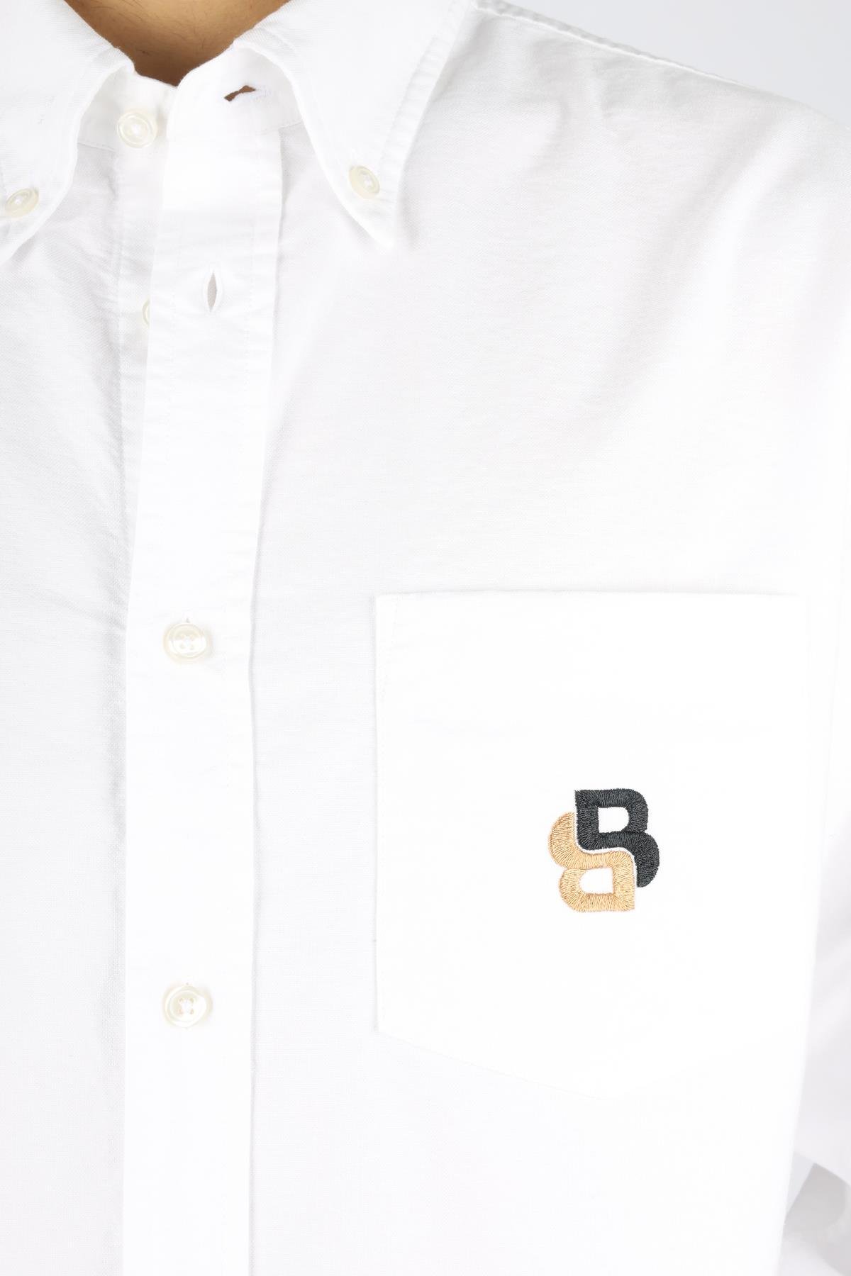 BOSS  BOSS Erkek %100 Pamuklu Logo Desenli Uzun Kollu Beyaz Gömlek 50545572-100