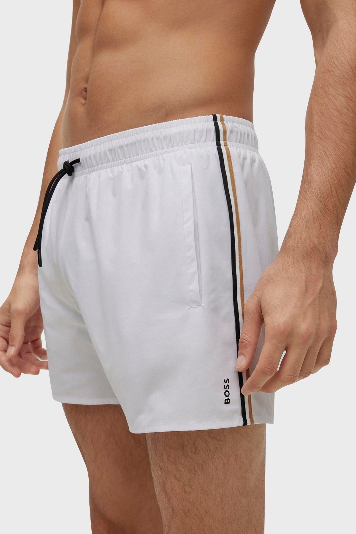 BOSS BOSS Erkek Beli Bağlamalı Cepli Astarlı Kısa Boy Beyaz Mayo 50491594-100