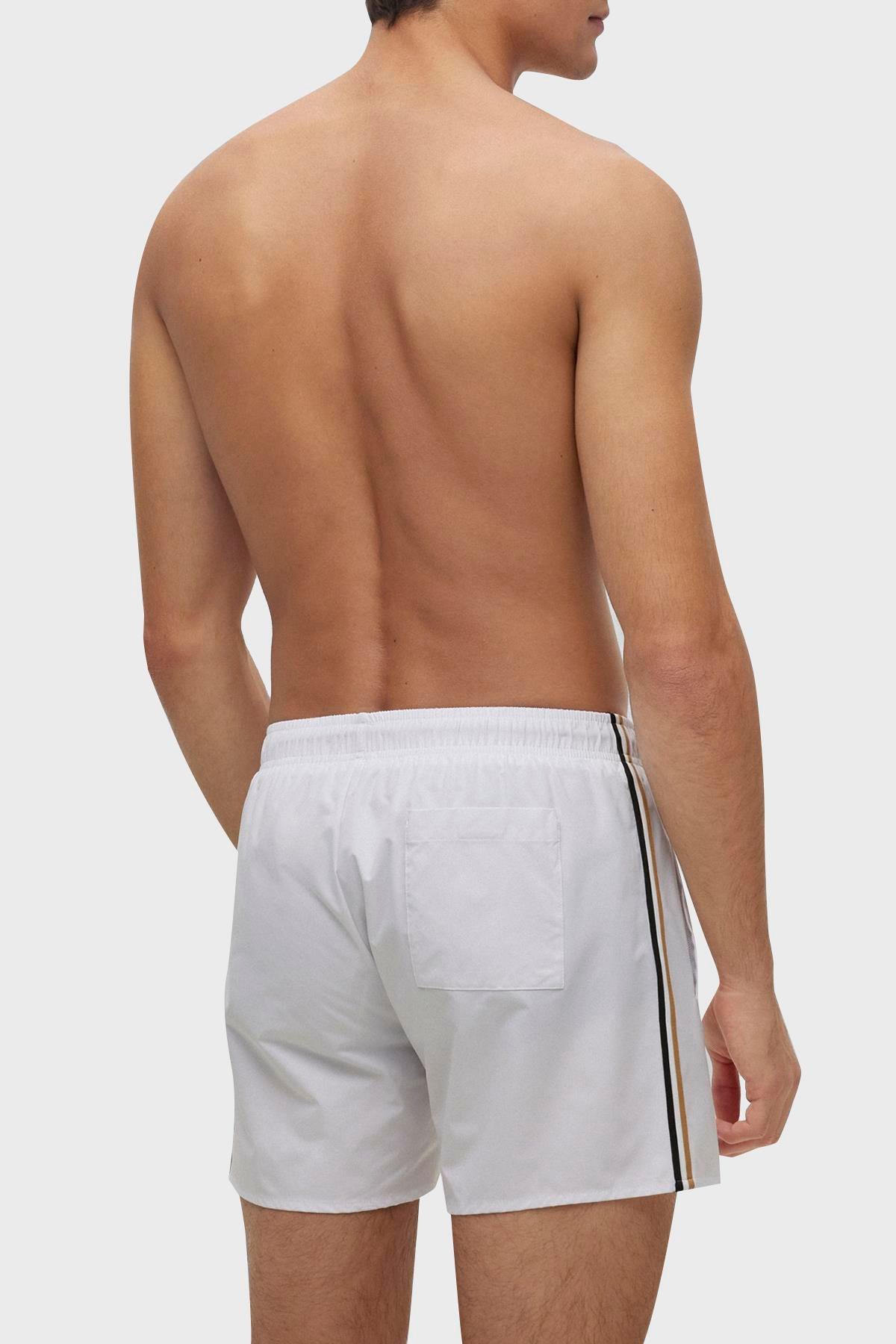 BOSS BOSS Erkek Beli Bağlamalı Cepli Astarlı Kısa Boy Beyaz Mayo 50491594-100
