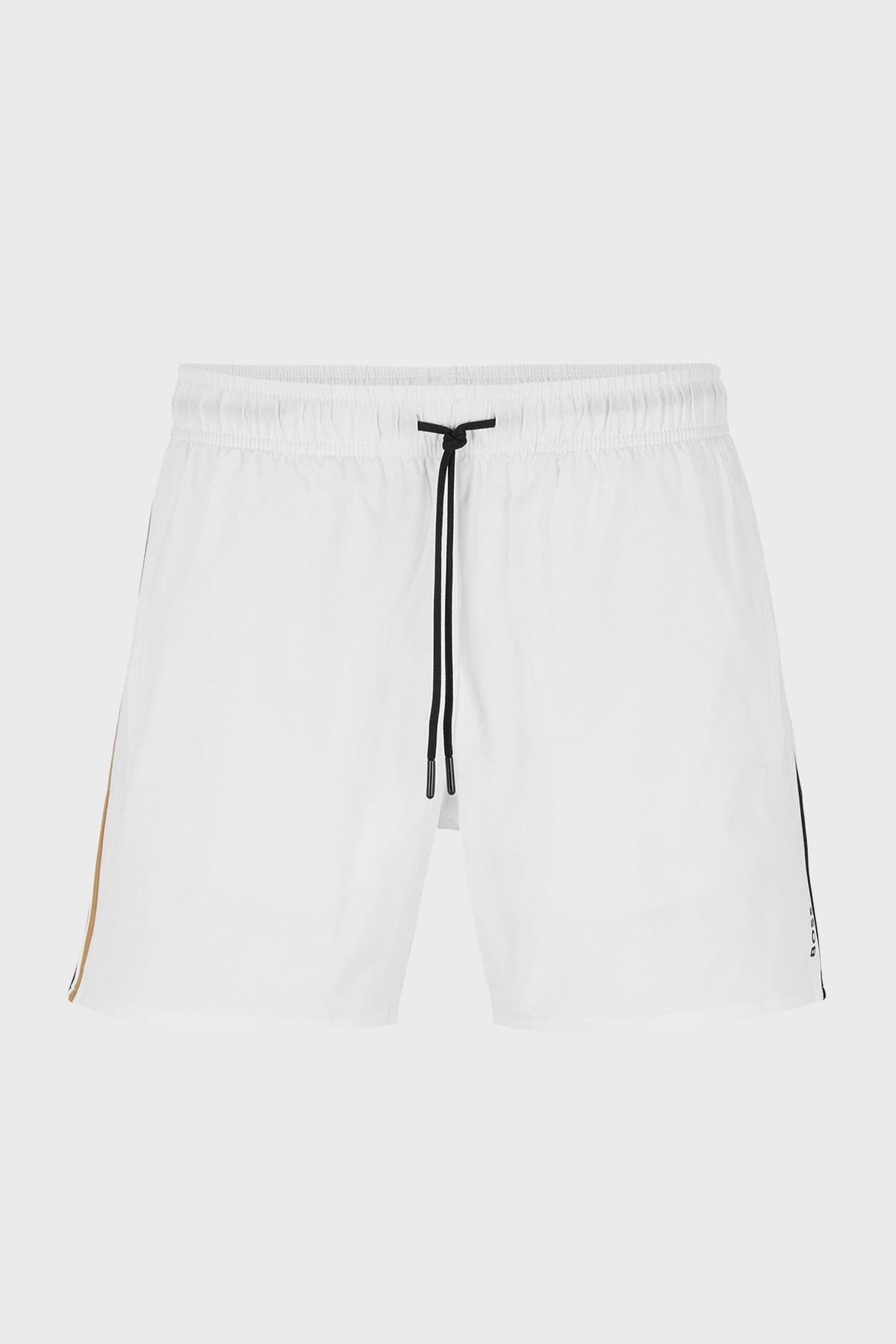 BOSS BOSS Erkek Beli Bağlamalı Cepli Astarlı Kısa Boy Beyaz Mayo 50491594-100