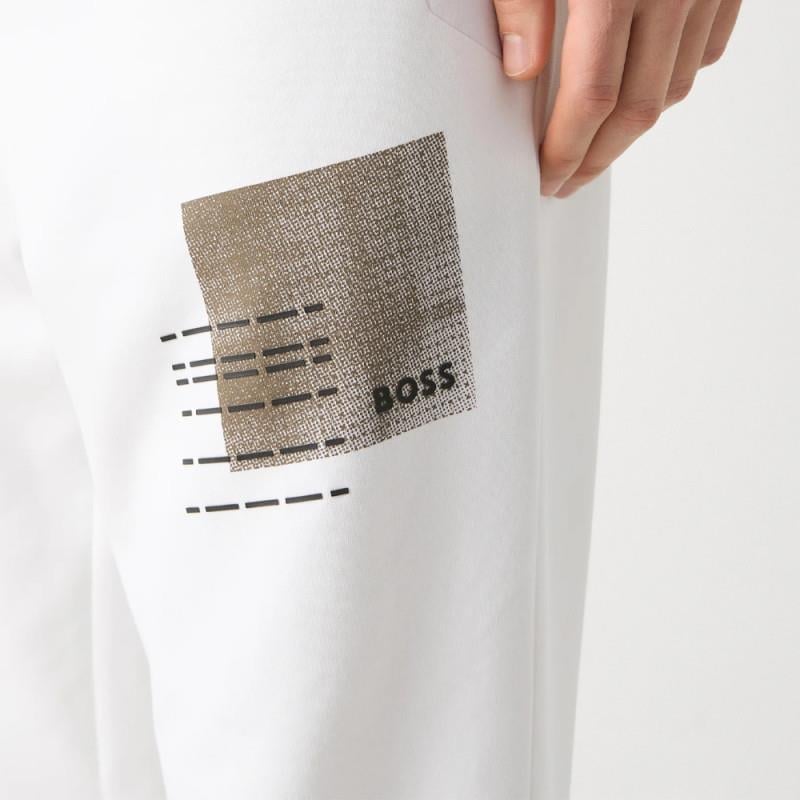 BOSS BOSS Erkek Desenli Lastik Paçalı İp Bağlamalı Logolu Beyaz Eşofman Altı 50512508-100