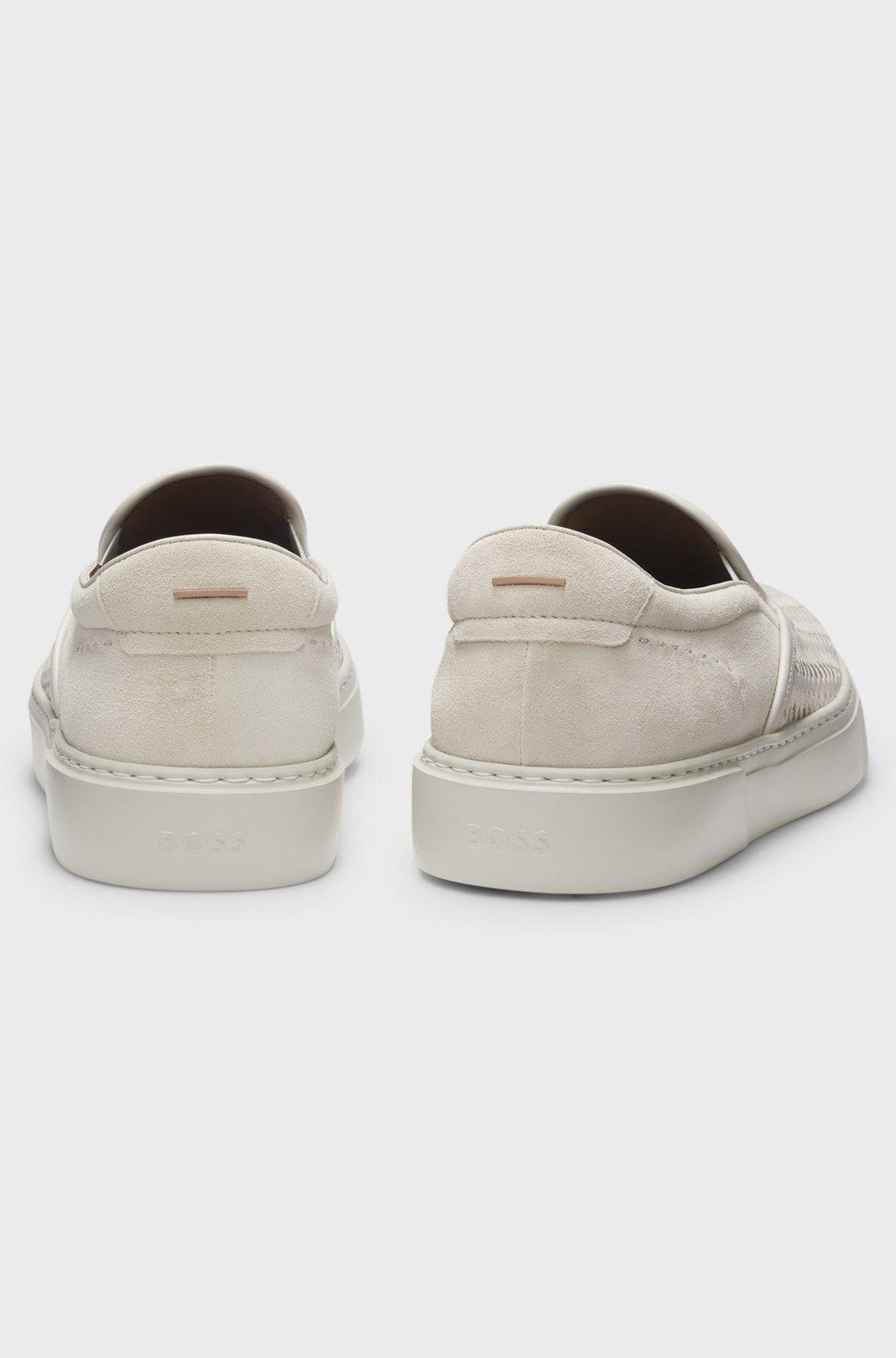 BOSS  BOSS Erkek Dokuma ve Düz Süet Karışımlı Rahat Deri Astarlı Beyaz Ayakkabı 50547286-110