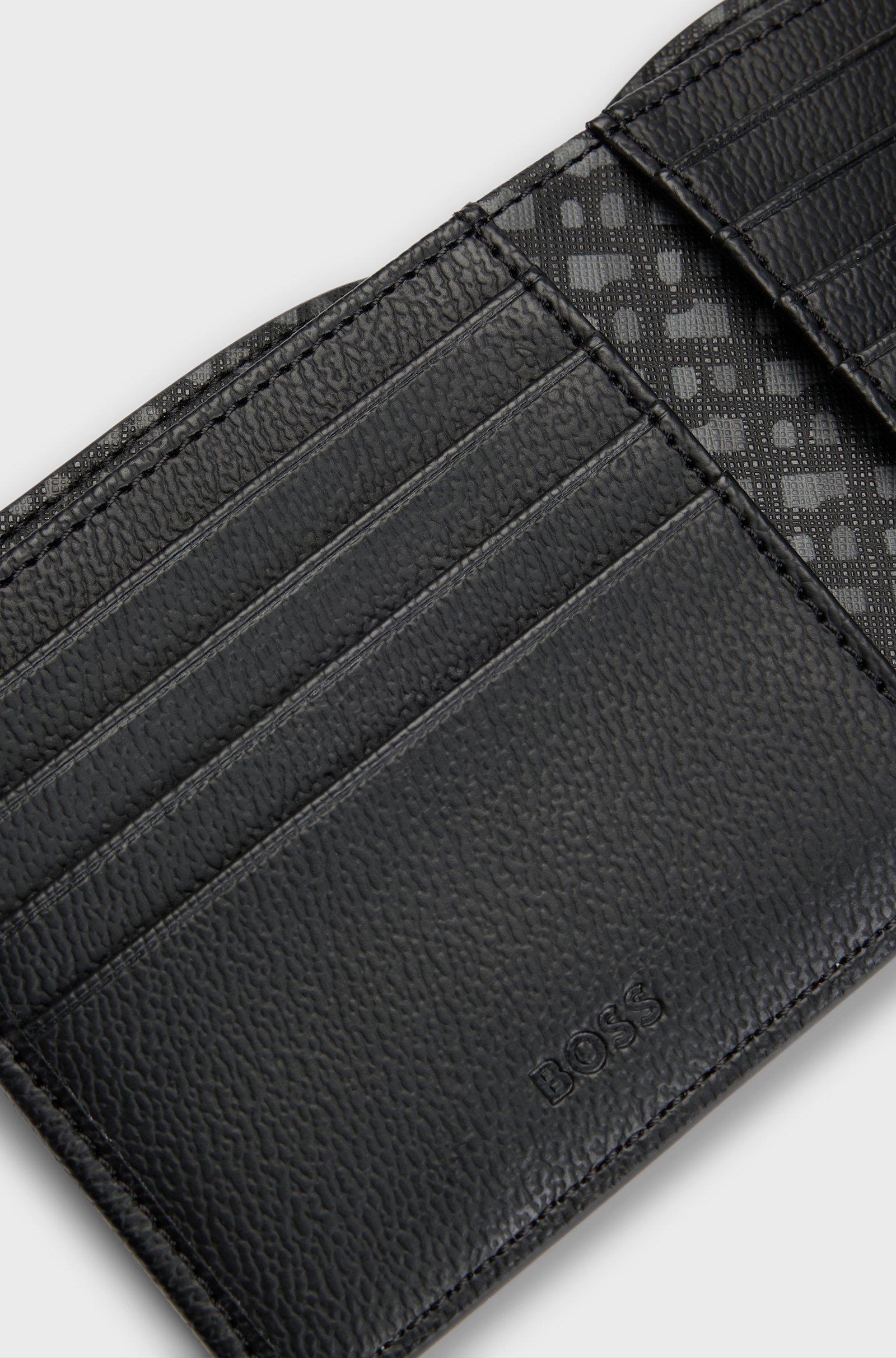 BOSS BOSS Erkek Gümüş Marka Monogramlı Çok Bölmeli Siyah Cüzdan 50529519-001