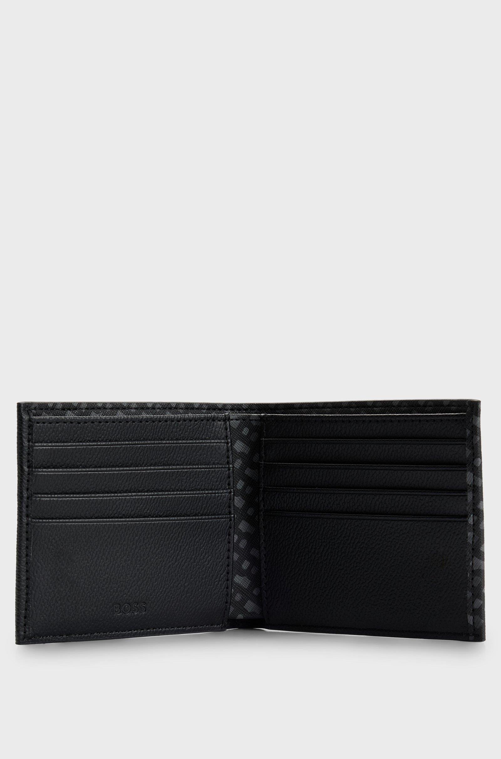 BOSS BOSS Erkek Gümüş Marka Monogramlı Çok Bölmeli Siyah Cüzdan 50529519-001