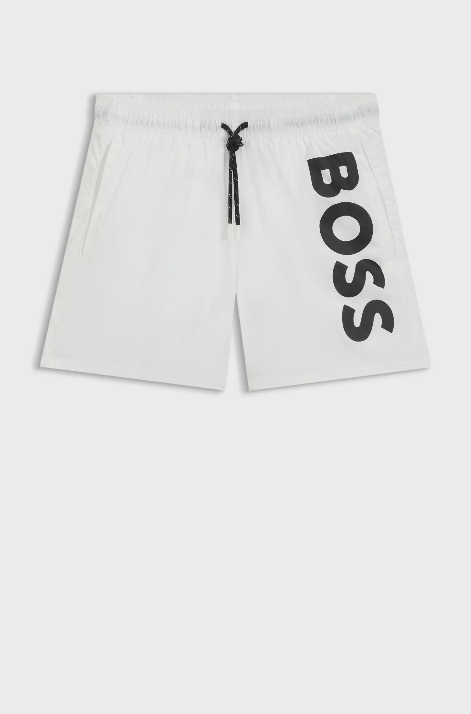 BOSS BOSS Erkek Logo Baskılı Hızlı Kuruyan Kumaş Beli İp Bağlamalı Beyaz Mayo 50514502-100