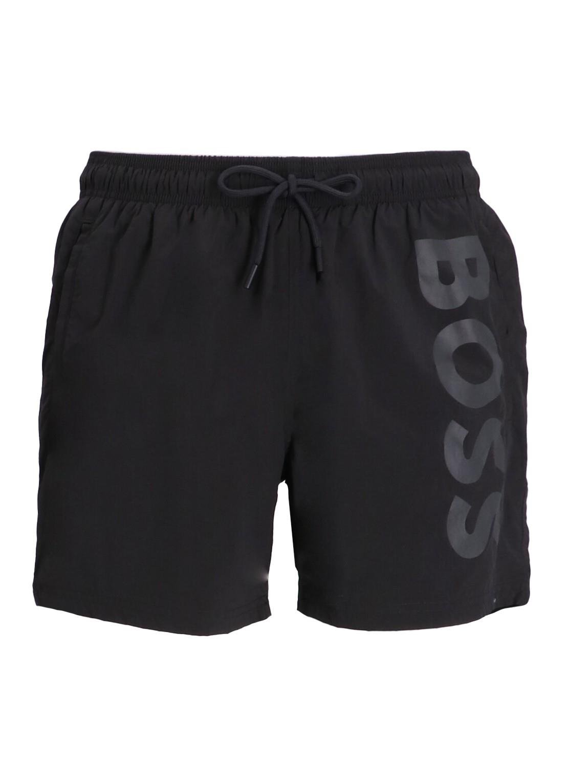 BOSS  BOSS Erkek Logo Baskılı Hızlı Kuruyan Kumaş Beli İp Bağlamalı Siyah Mayo 50514502-022