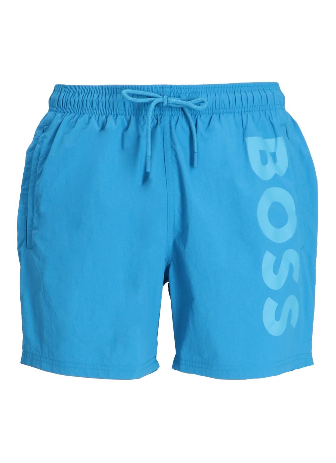 BOSS BOSS Erkek Logo Baskılı Hızlı Kuruyan Kumaş Beli İp Bağlamalı Mavi Mayo 50514502-443