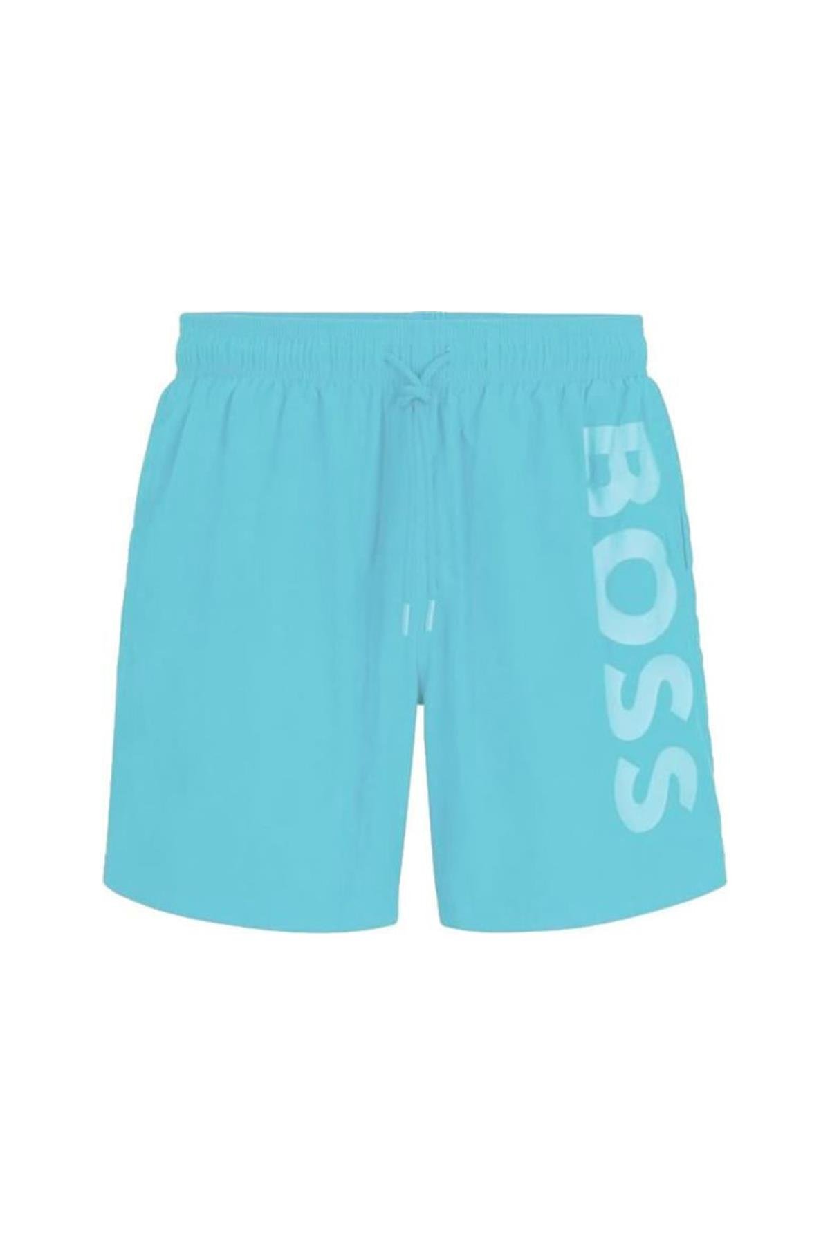 BOSS BOSS Erkek Logolu Beli Lastikli Yüksek Bel Slim Fit Mavi Deniz Şortu 50515296-442