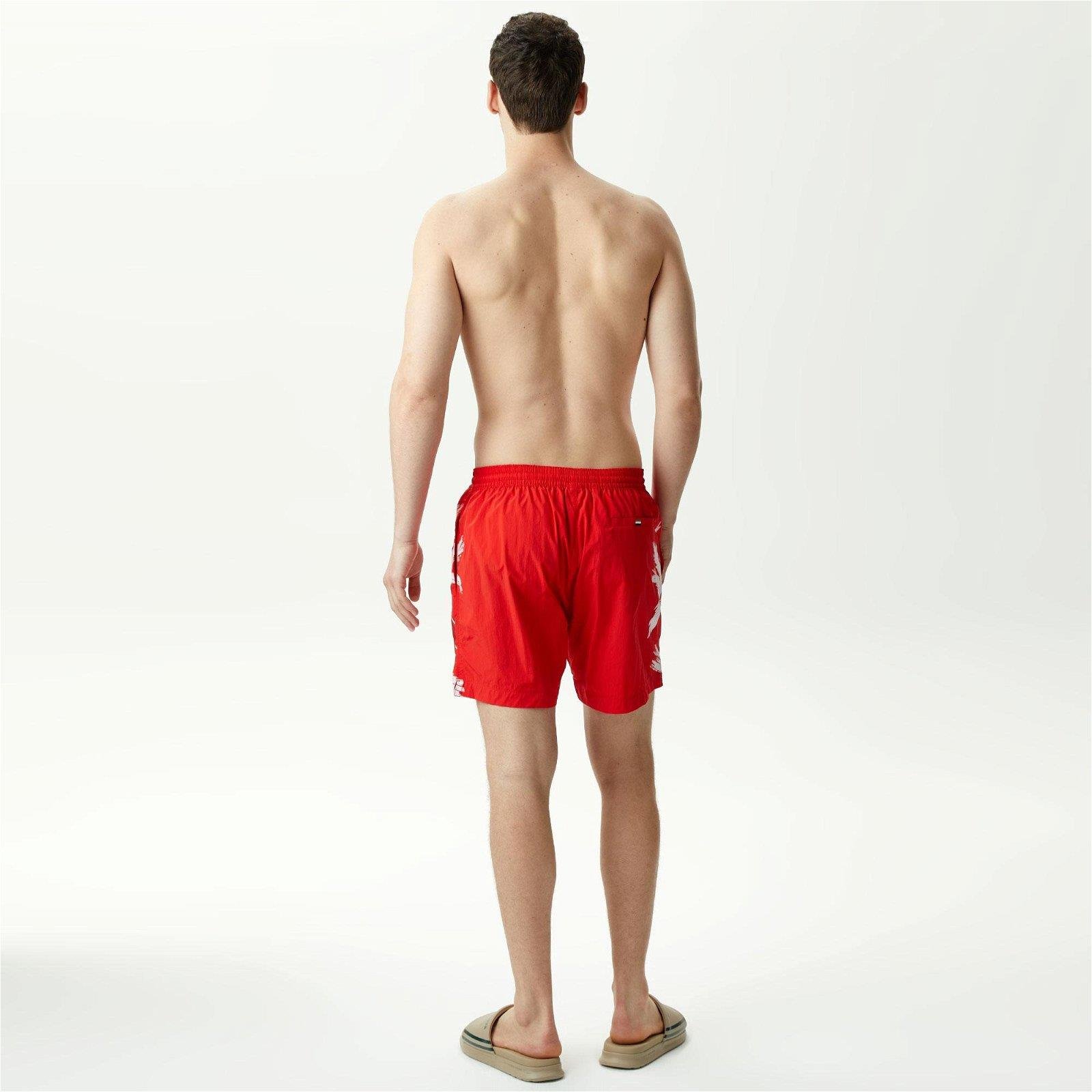 BOSS BOSS Erkek Logolu Beli Lastikli Yüksek Bel Slim Fit Kırmızı Deniz Şortu 50515706-626