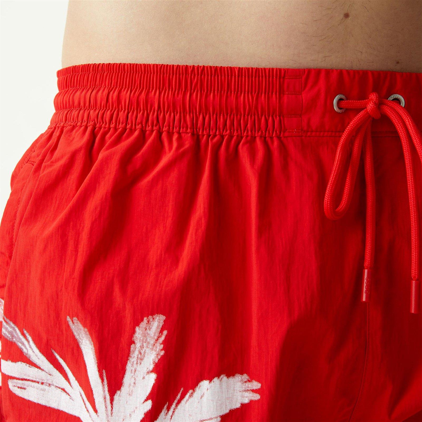 BOSS BOSS Erkek Logolu Beli Lastikli Yüksek Bel Slim Fit Kırmızı Deniz Şortu 50515706-626