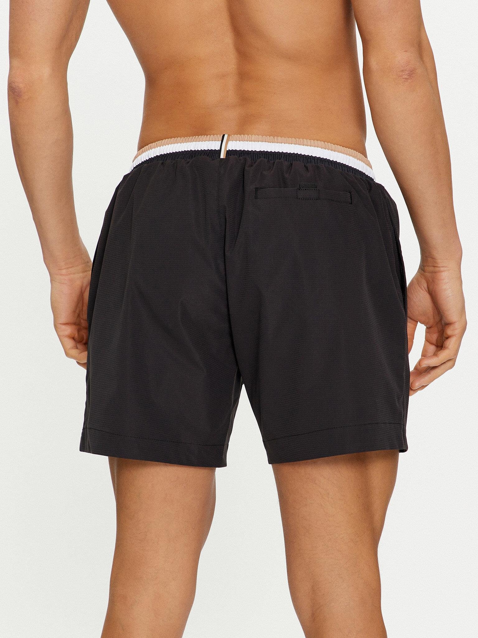 BOSS BOSS Erkek Logolu Beli Lastikli Yüksek Bel Slim Fit Siyah Deniz Şortu 50469324-001