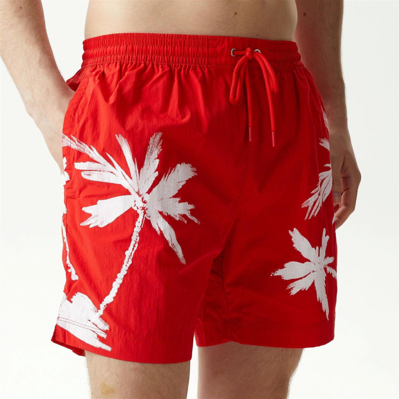 BOSS BOSS Erkek Logolu Beli Lastikli Yüksek Bel Slim Fit Kırmızı Deniz Şortu 50515706-626