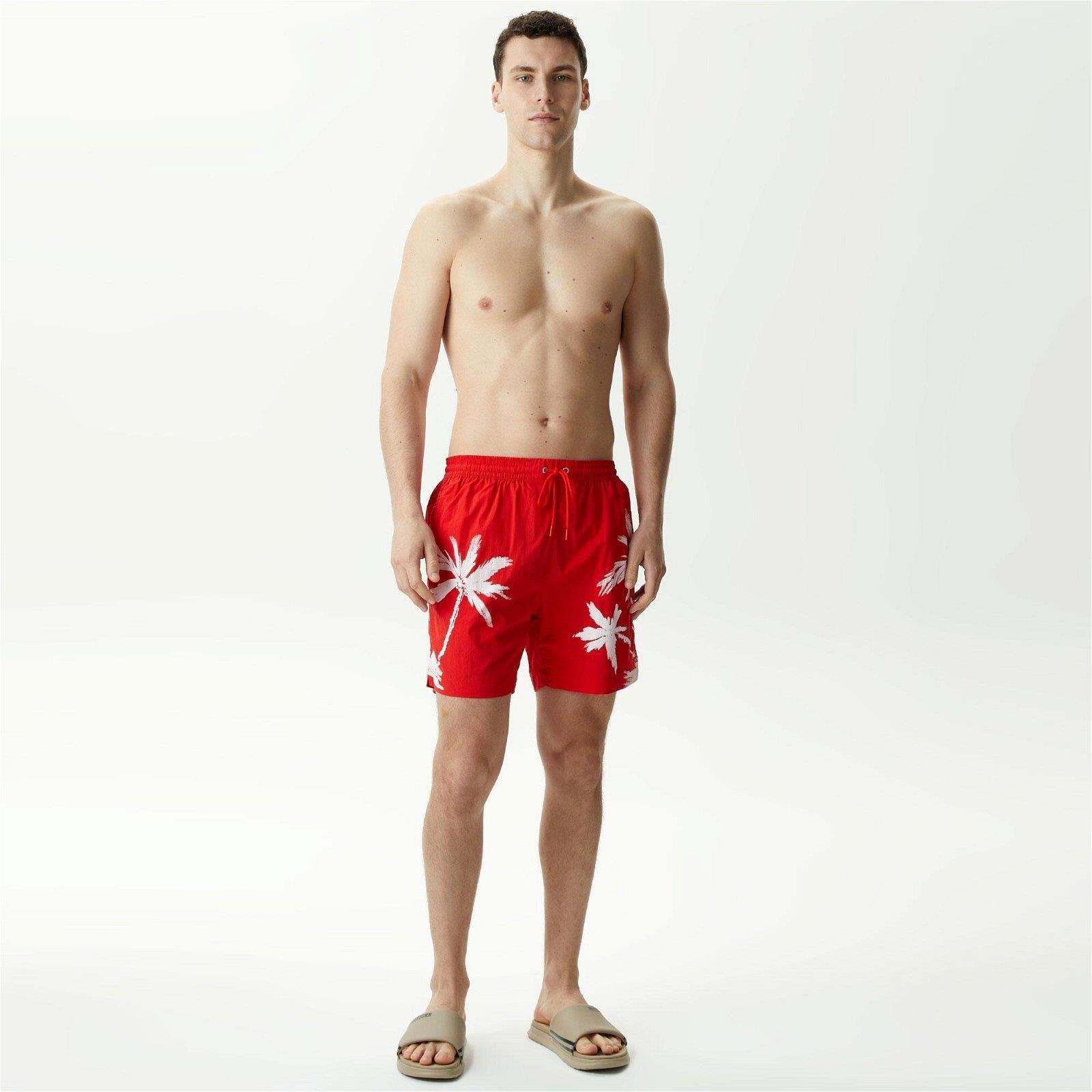 BOSS BOSS Erkek Logolu Beli Lastikli Yüksek Bel Slim Fit Kırmızı Deniz Şortu 50515706-626
