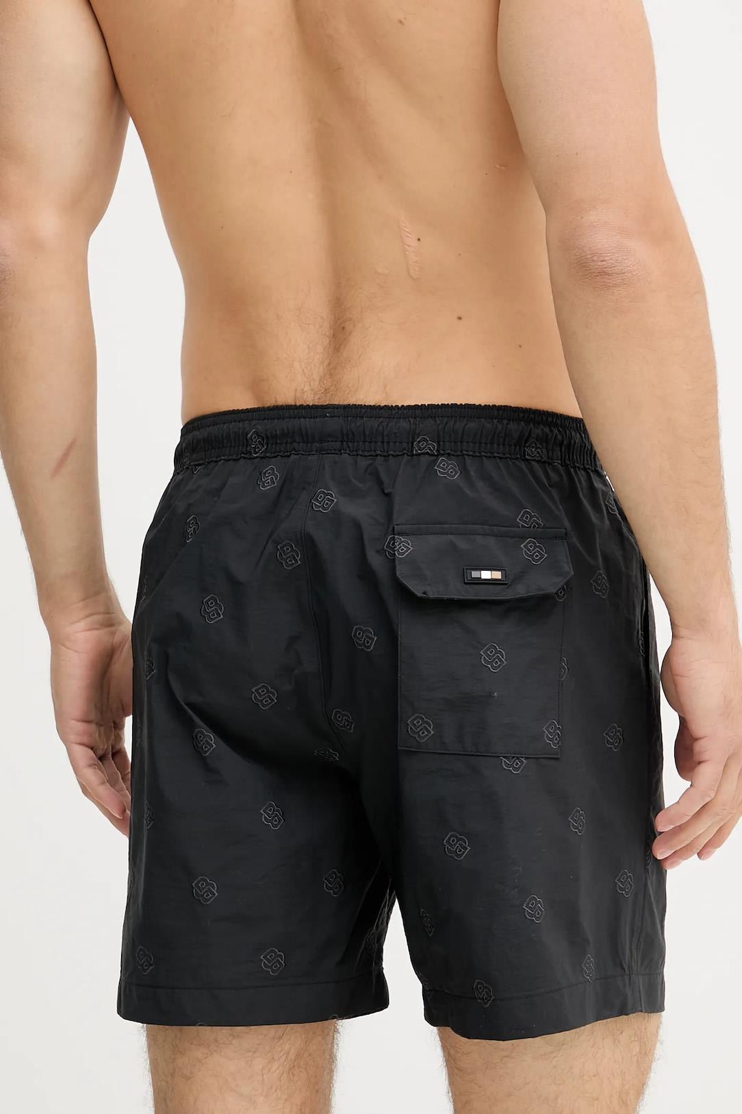 BOSS BOSS Erkek Monogram Logolu Beli Lastikli ve İp Bağlamalı Çabuk Kuruyan Siyah Mayo 50535785-001