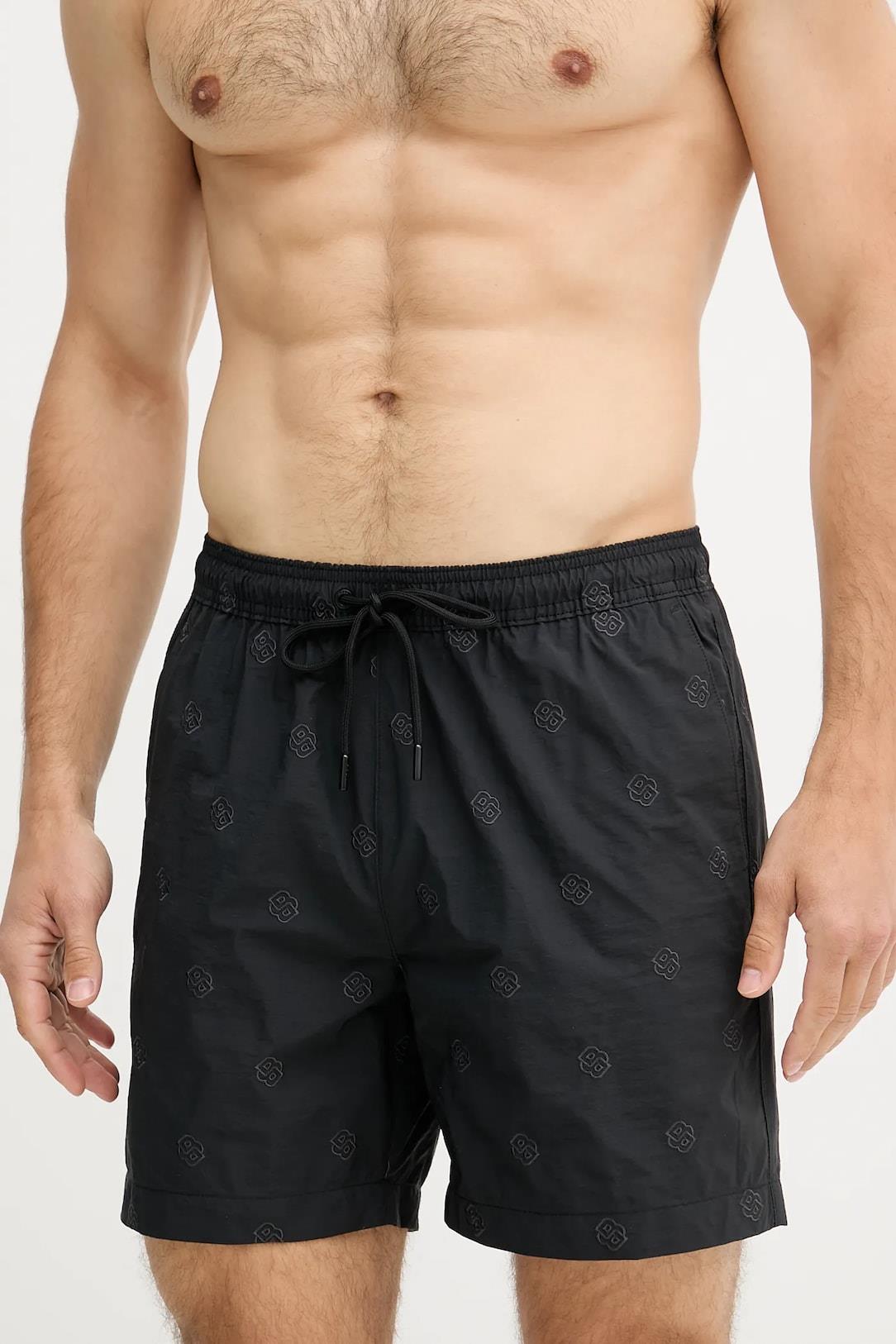 BOSS BOSS Erkek Monogram Logolu Beli Lastikli ve İp Bağlamalı Çabuk Kuruyan Siyah Mayo 50535785-001