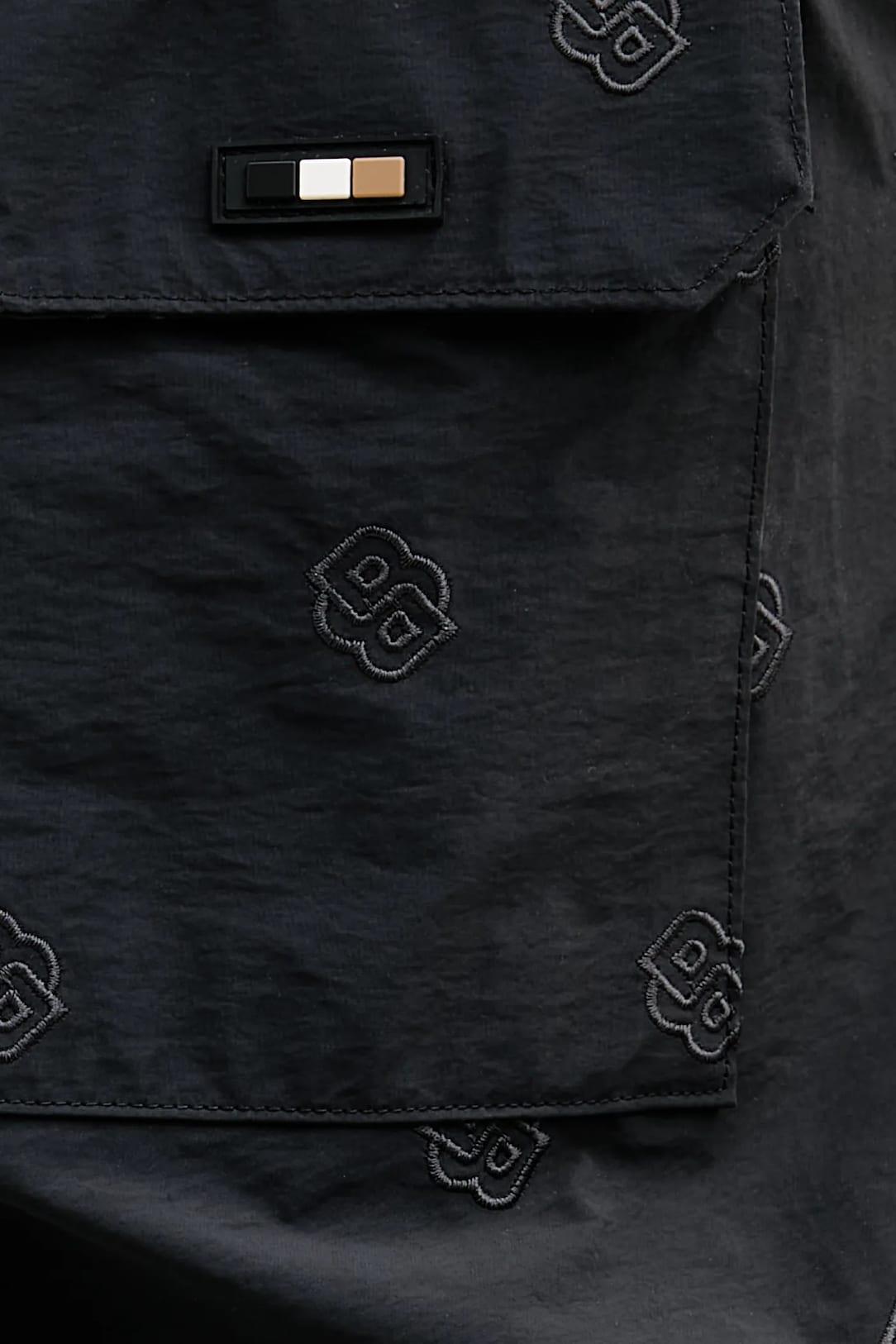 BOSS BOSS Erkek Monogram Logolu Beli Lastikli ve İp Bağlamalı Çabuk Kuruyan Siyah Mayo 50535785-001