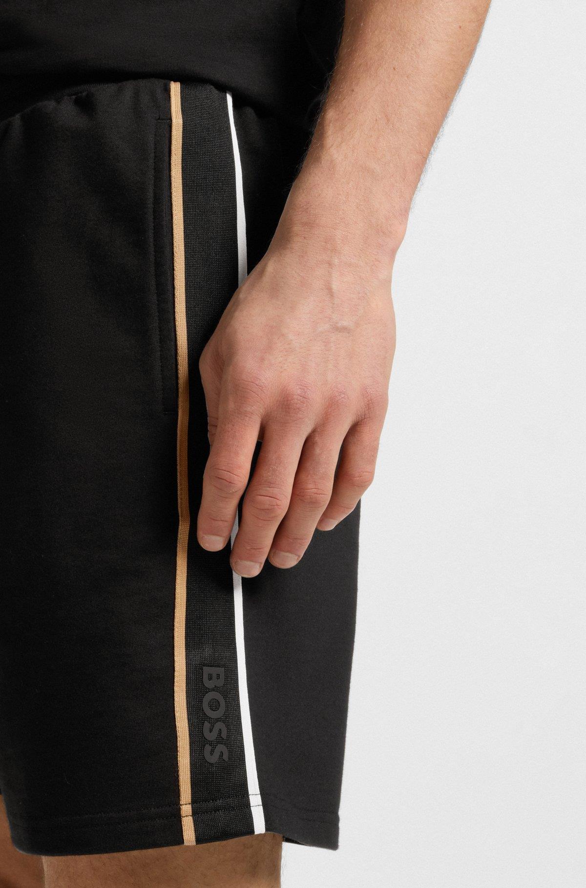 BOSS  BOSS Erkek Normal Kalıp Havlu Pamuk Kumaş Şerit Büzgülü Siyah Şort 50545595-001