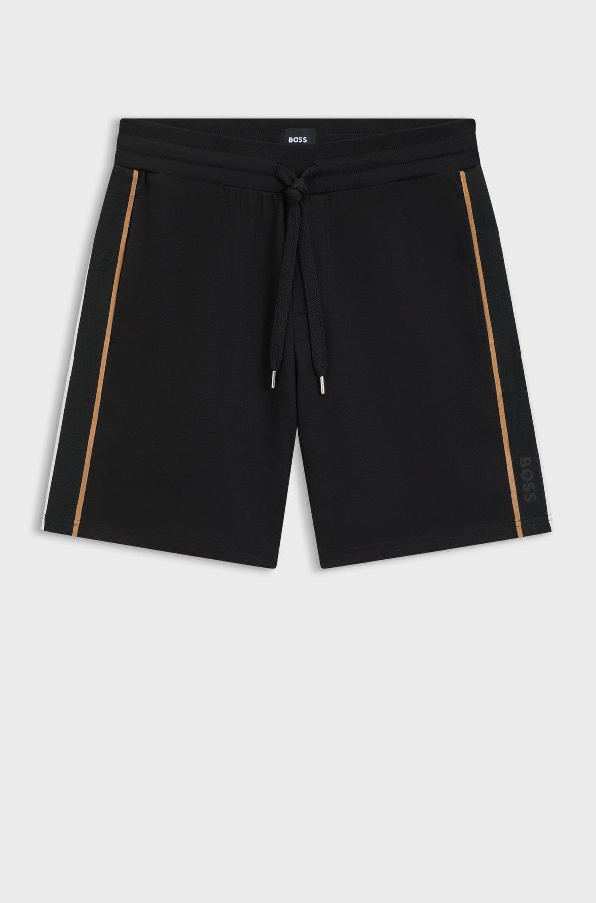 BOSS  BOSS Erkek Normal Kalıp Havlu Pamuk Kumaş Şerit Büzgülü Siyah Şort 50545595-001