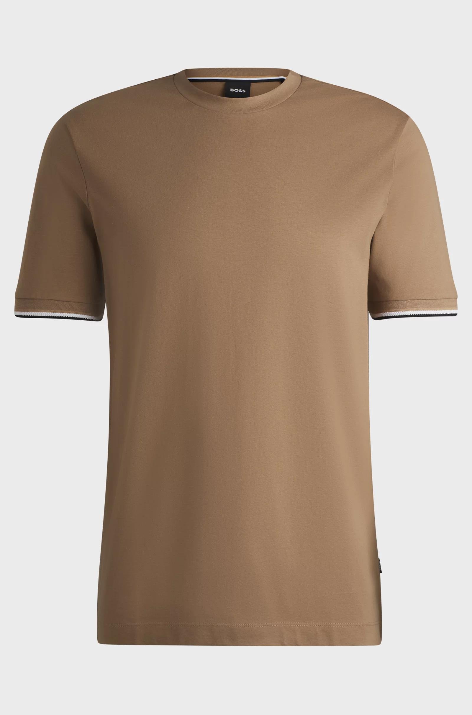BOSS BOSS Erkek regular fit Kısa Kollu Düz Bisiklet Yaka Bej T-Shirt 50501097-282