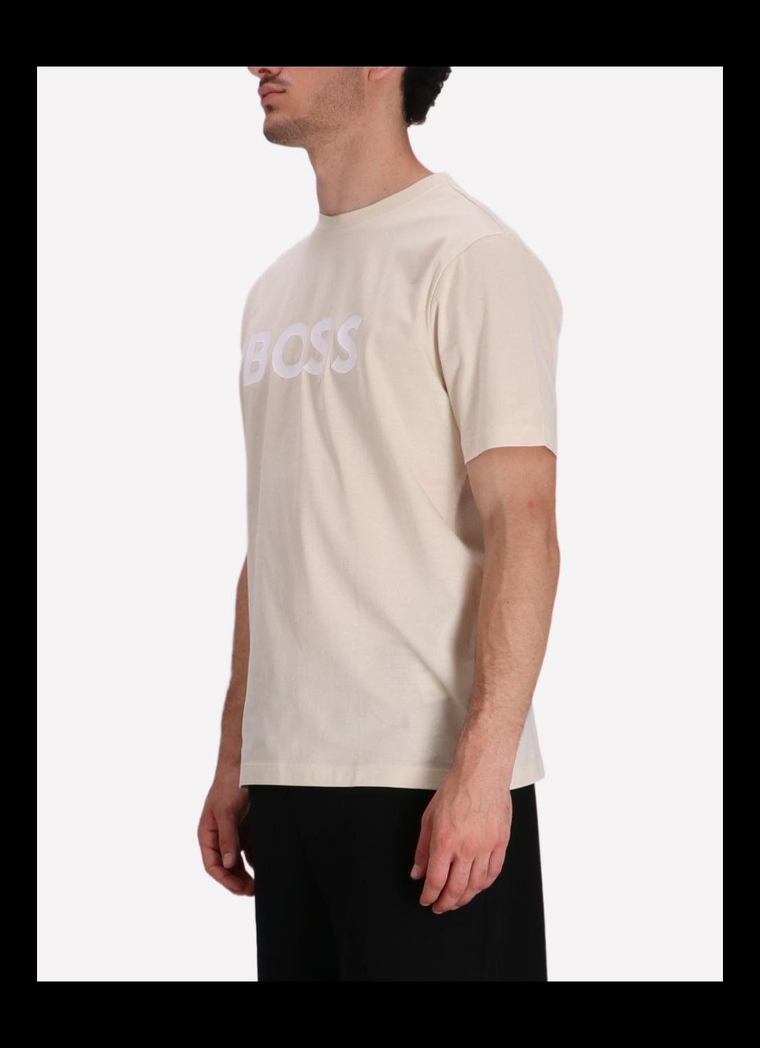 BOSS BOSS Erkek regular fit Kısa Kollu Düz Bisiklet Yaka Ekru T-Shirt 50495742-131