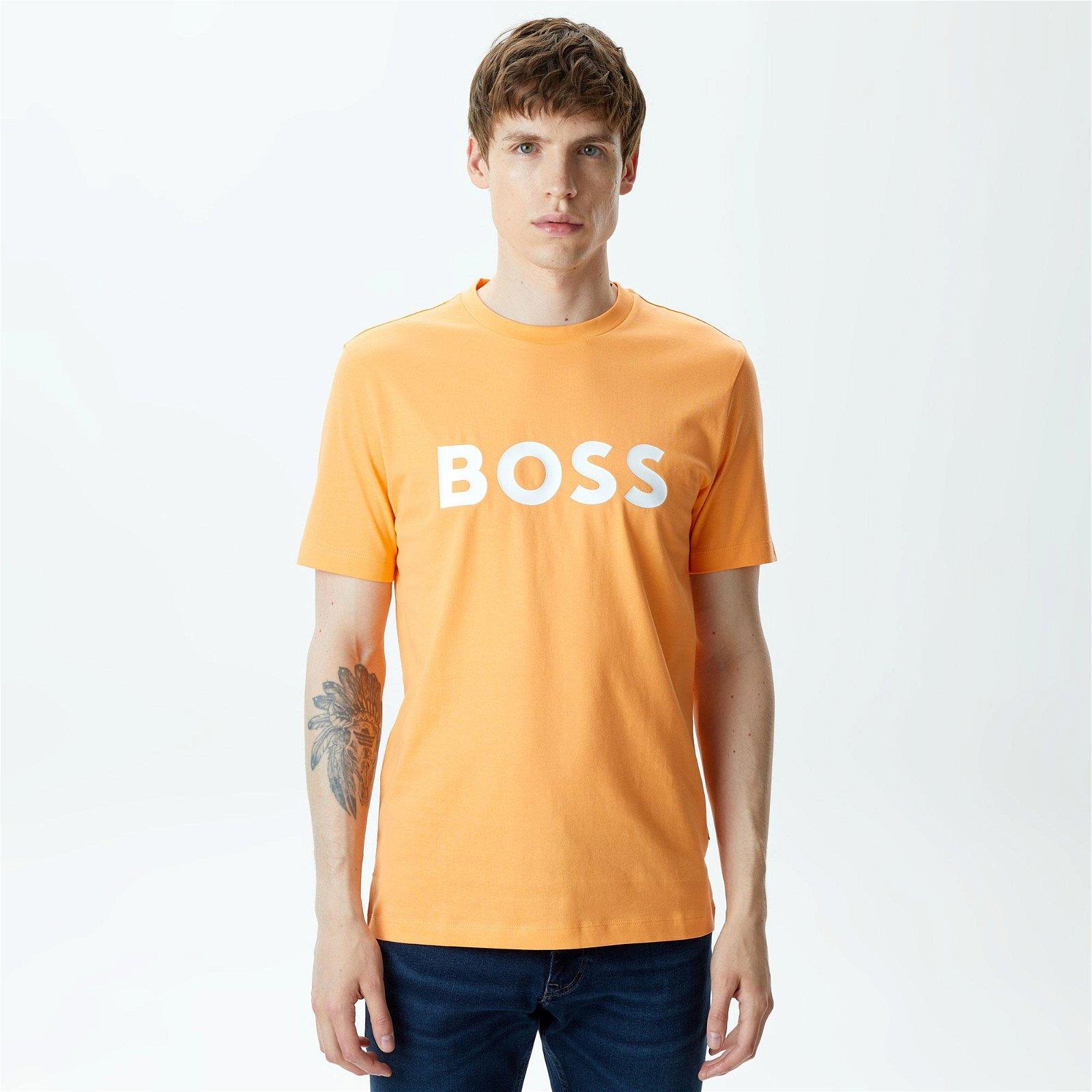 BOSS BOSS Erkek regular fit Kısa Kollu Düz Bisiklet Yaka Turuncu T-Shirt 50495742-813