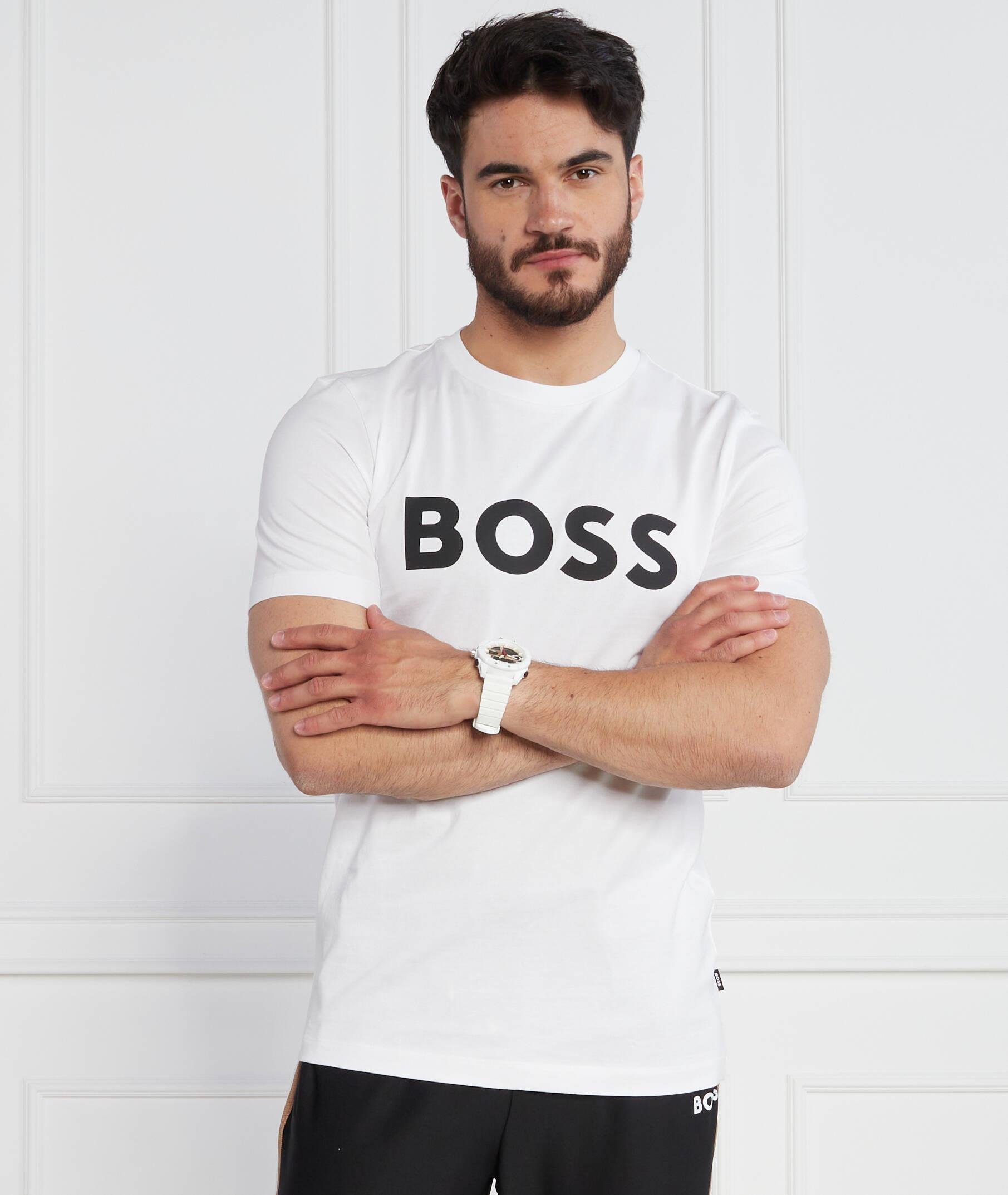 BOSS BOSS Erkek regular fit Kısa Kollu Düz Bisiklet Yaka Beyaz T-Shirt 50495742-100