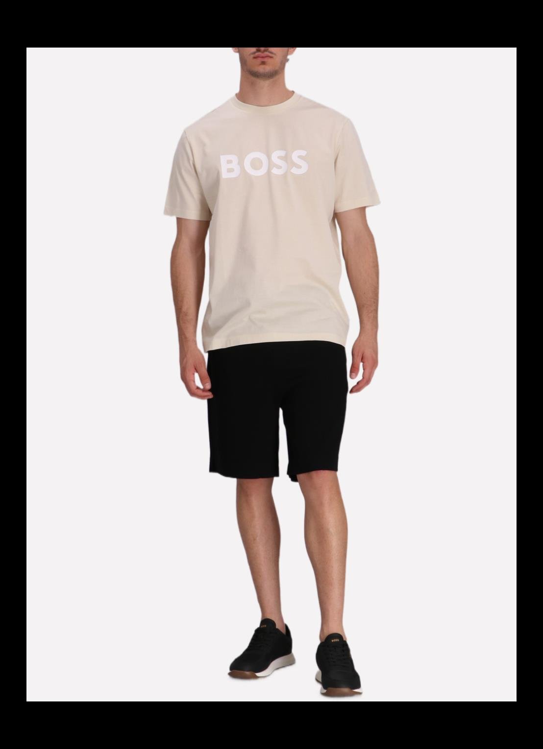 BOSS BOSS Erkek regular fit Kısa Kollu Düz Bisiklet Yaka Ekru T-Shirt 50495742-131