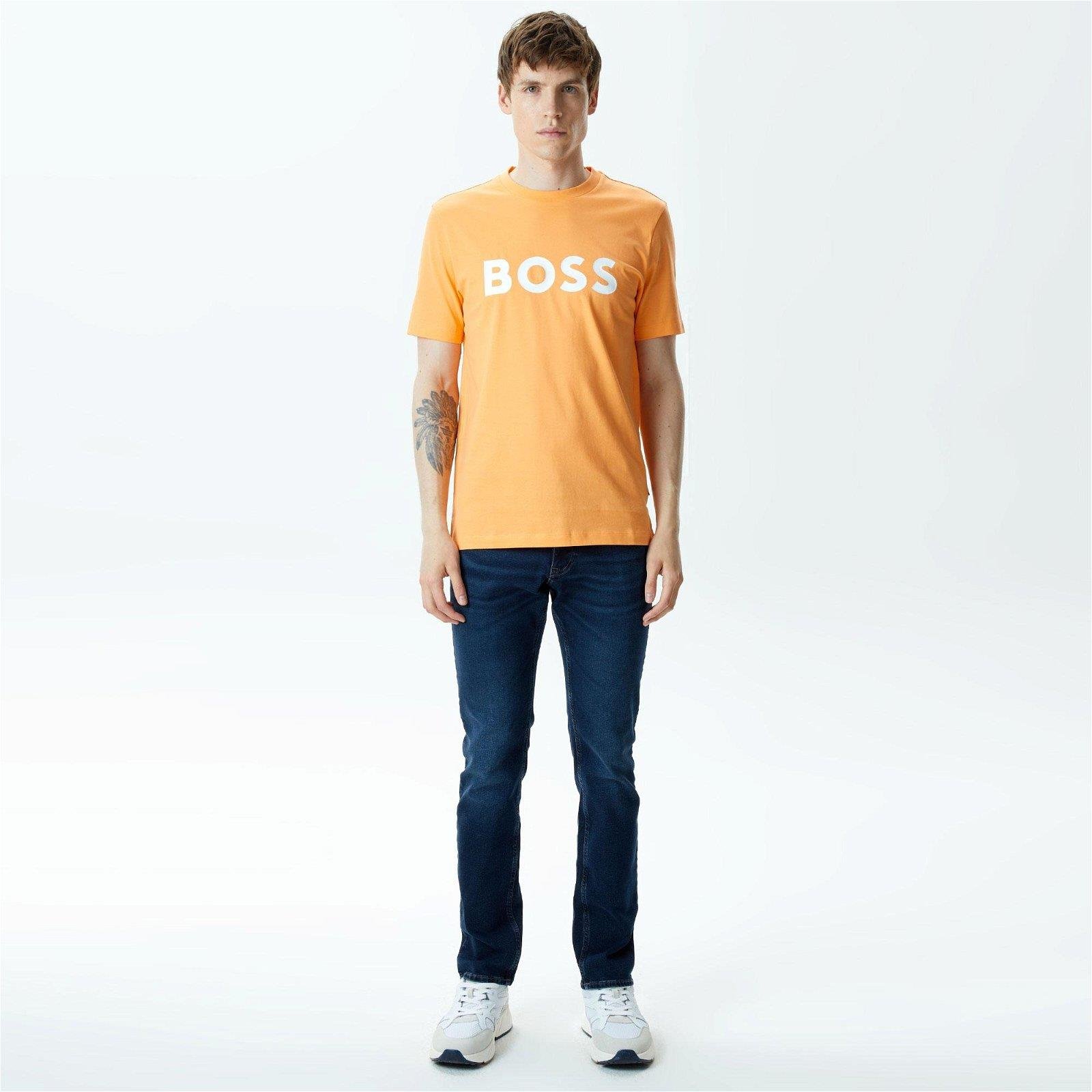 BOSS BOSS Erkek regular fit Kısa Kollu Düz Bisiklet Yaka Turuncu T-Shirt 50495742-813
