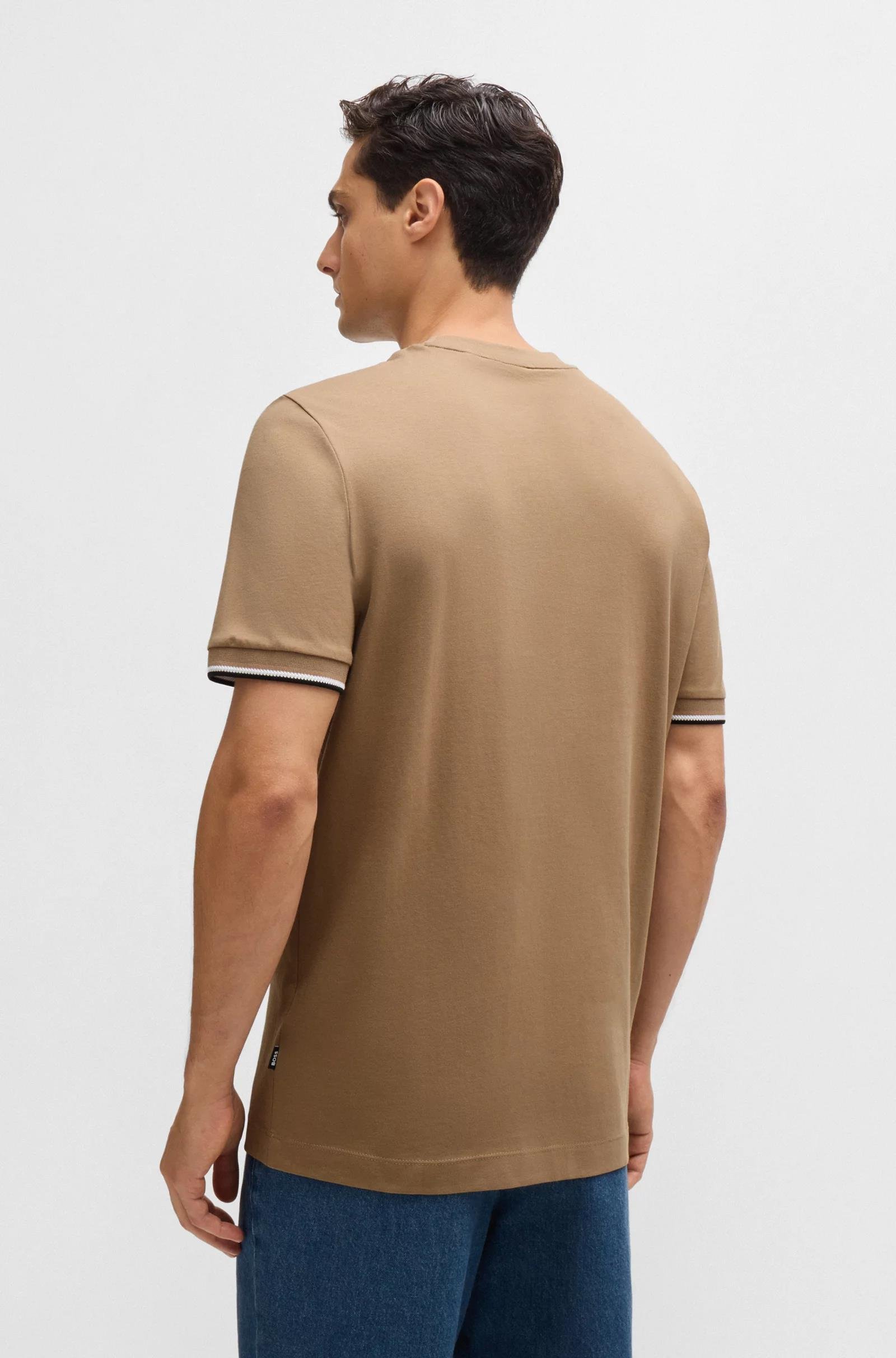 BOSS BOSS Erkek regular fit Kısa Kollu Düz Bisiklet Yaka Bej T-Shirt 50501097-282