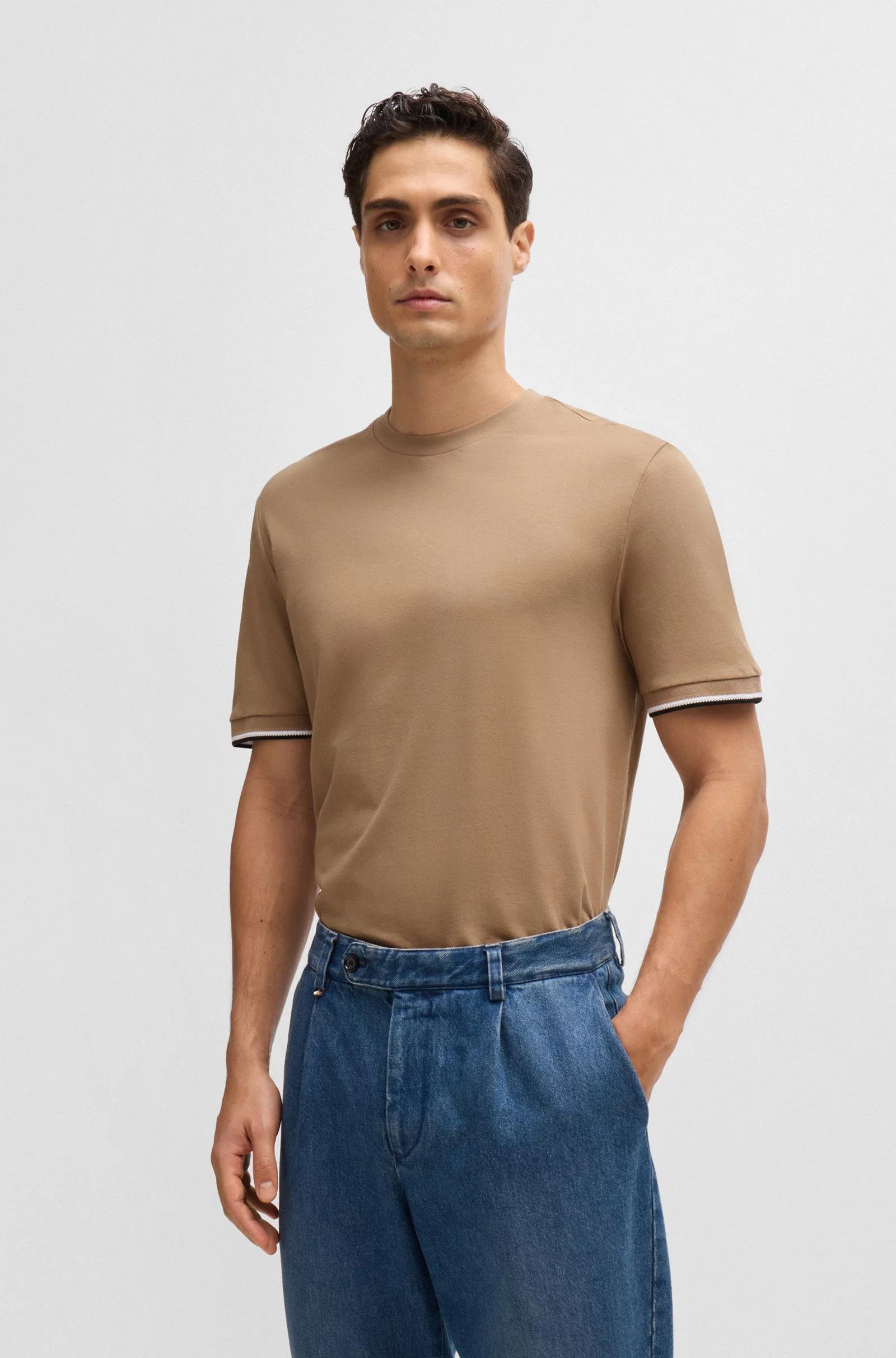 BOSS BOSS Erkek regular fit Kısa Kollu Düz Bisiklet Yaka Bej T-Shirt 50501097-282