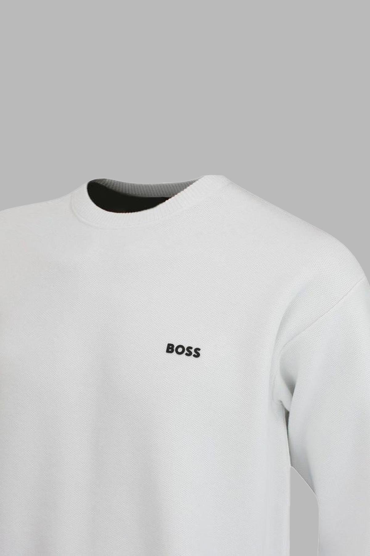 BOSS BOSS Erkek Yuvarlak Yaka Uzun Kollu Boss Yazılı Beyaz Kazak 50523168-100