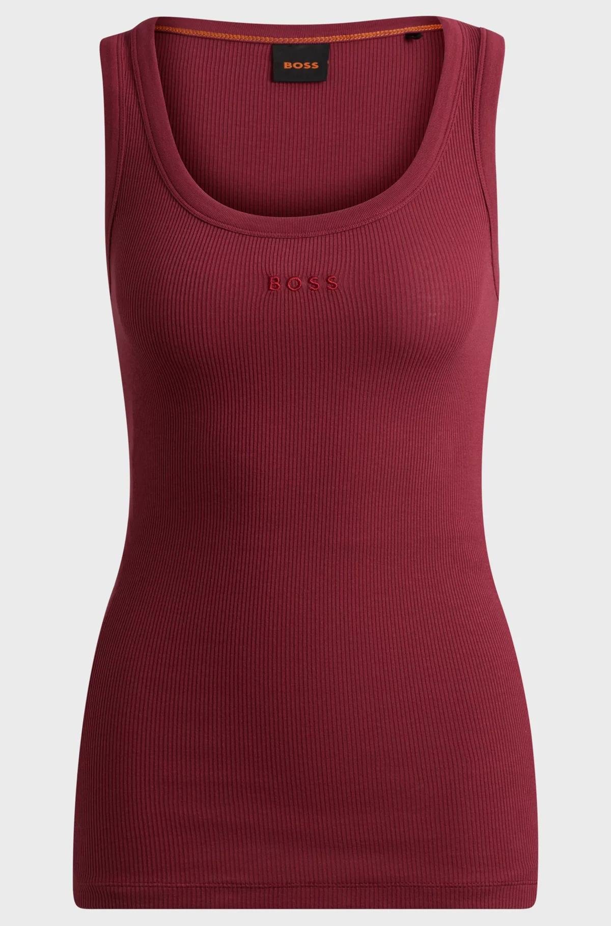 BOSS BOSS Kadın Kalın Askılı Yuvarlak Yaka Kolsuz Logolu Bordo Bluz 50504245-648