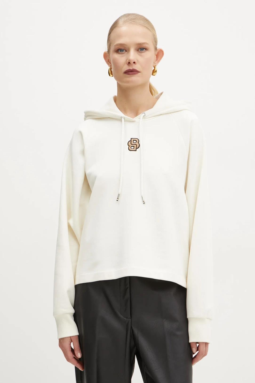 BOSS BOSS Kadın Normal Kesim Kapüşonlu Pamuklu Uzun Kollu Krem Sweatshirt 50537934-119