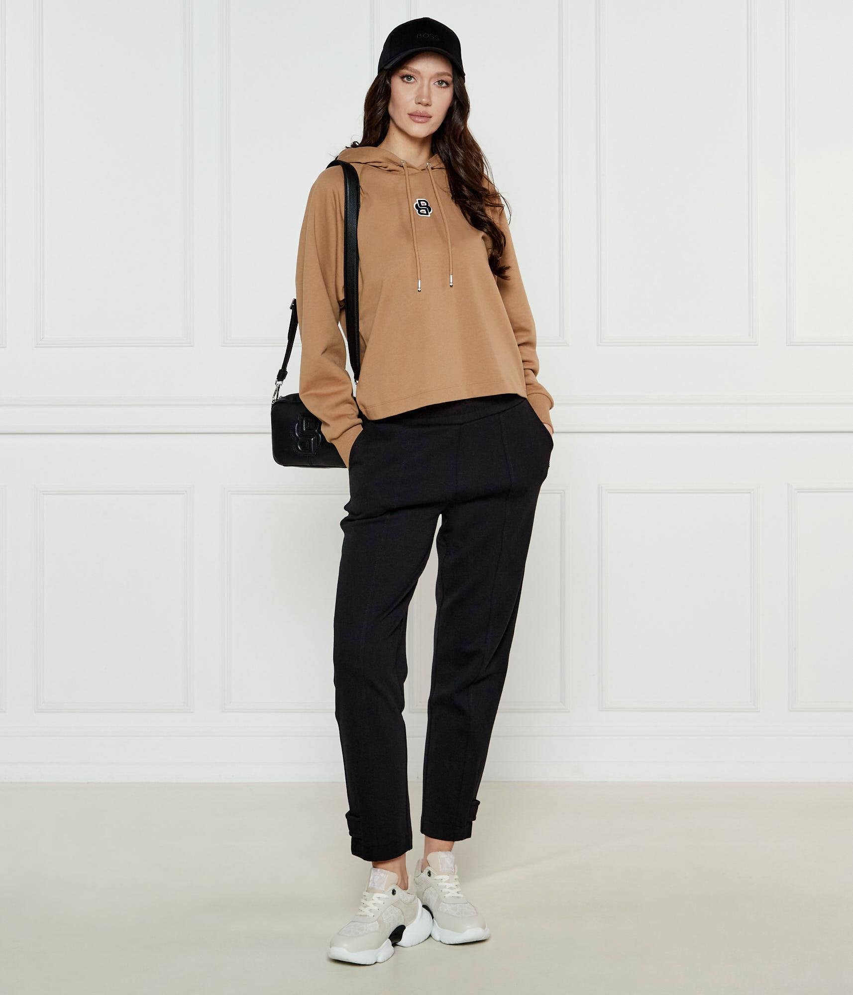 BOSS BOSS Kadın Normal Kesim Kapüşonlu Pamuklu Uzun Kollu Bej Sweatshirt 50537934-261